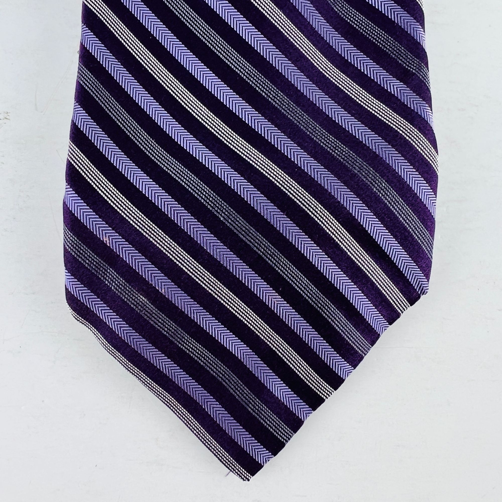 Apt. 9 Apt 9 Purple Gray Stripes Necktie Tie 100% Imported Silk Mad Size ONE SIZE - 3 Thumbnail