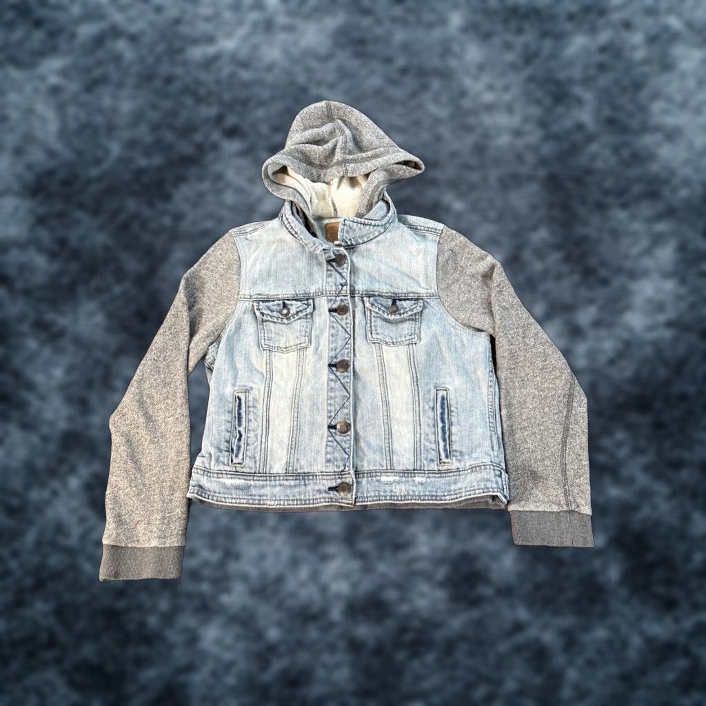 American Eagle Outfitters VINTAGE American Eagle Outfitters Denim Jacket Women L Hooded Button Streetwear Y2K Blue Size L / US 10 / IT 46 - 1 Thumbnail