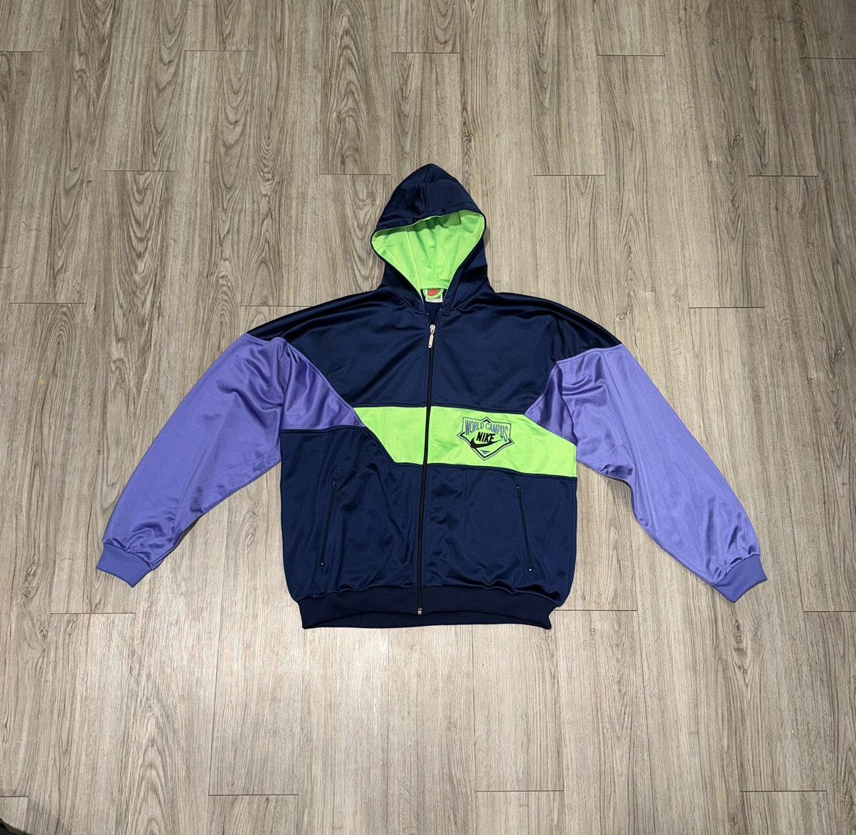 Nike × Vintage Vintage 90s Nike ZIP Hoodie World Campus Size US M / EU 48-50 / 2 - 1 Thumbnail