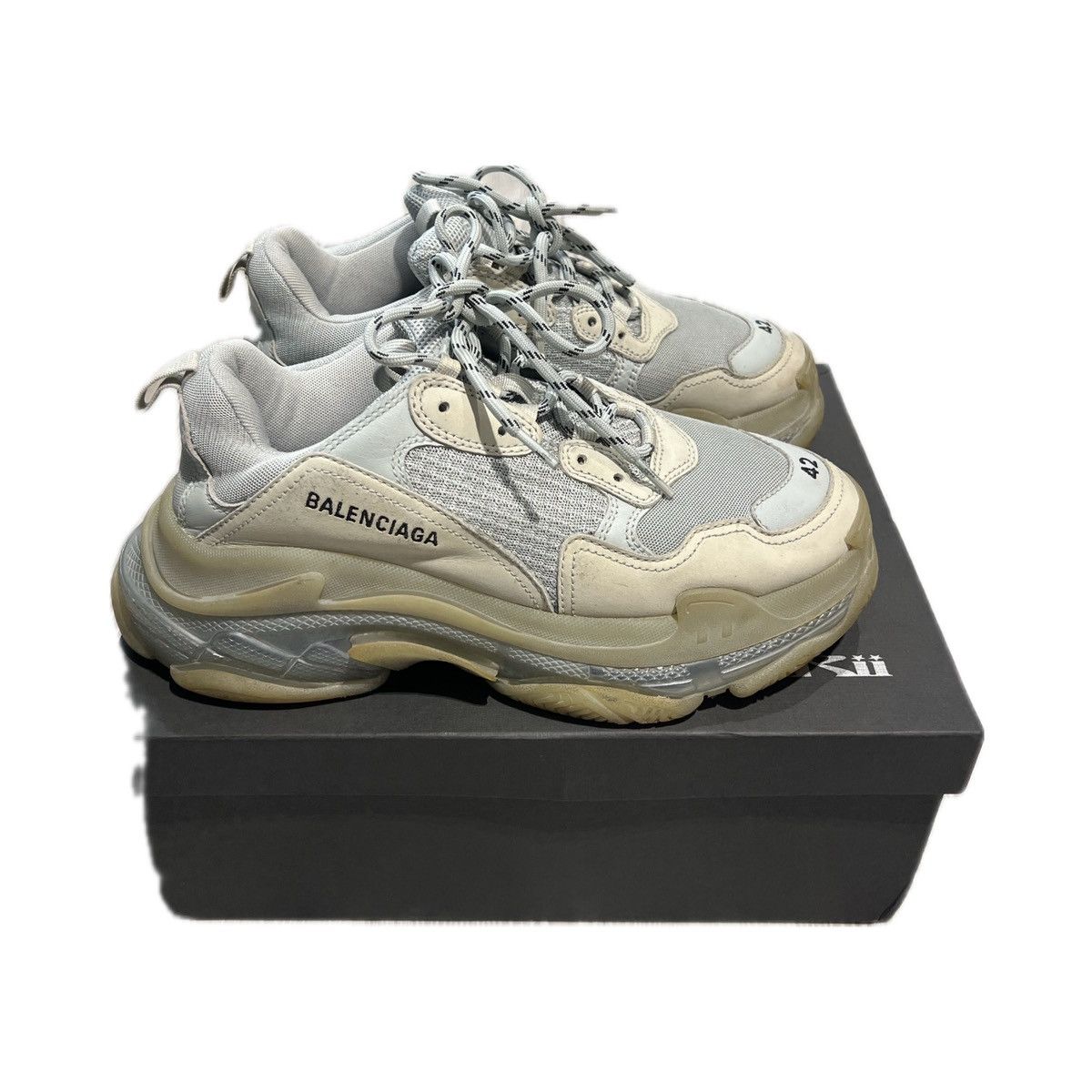 image of Avant Garde x Balenciaga Triple S Clear Sole Gray/white/cream Shoes in Gray White, Men's (Size 9)