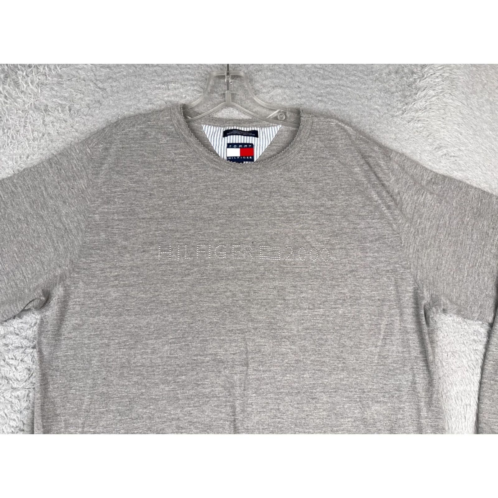 Tommy Hilfiger Tommy Hilfiger Shirt Women L Gray Crew Long Sleeve Bling Rhinestone Logo Cotton Casual Knit All Seasons Vintage NoN/A Size L / US 10 / IT 46 - 4 Thumbnail