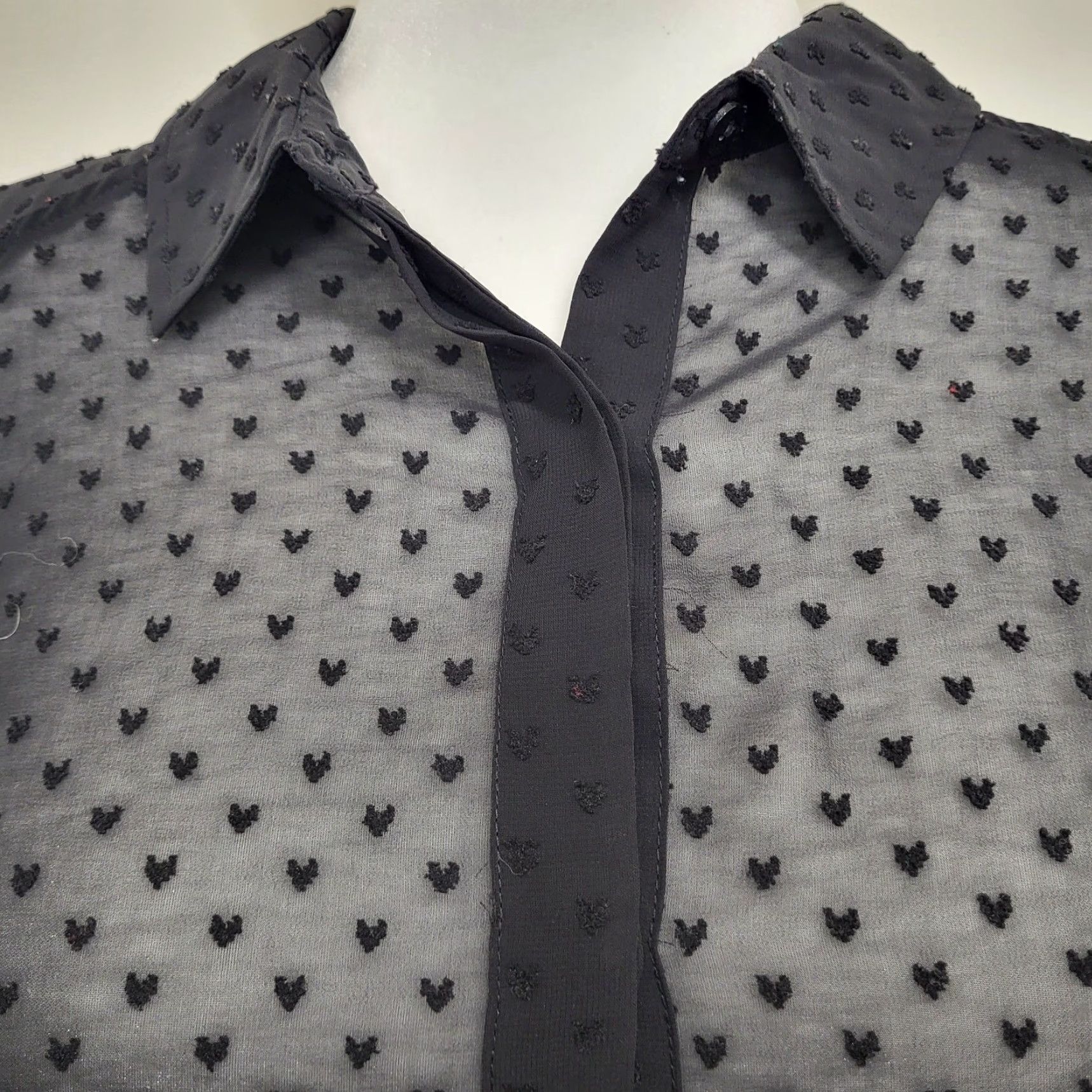 Nanette Lepore Lamour Nanette Lepore Shirt Blouse Womens XL Black Sheer Embroidered Hearts Balloon Sleeve Size XL / US 12-14 / IT 48-50 - 5 Thumbnail