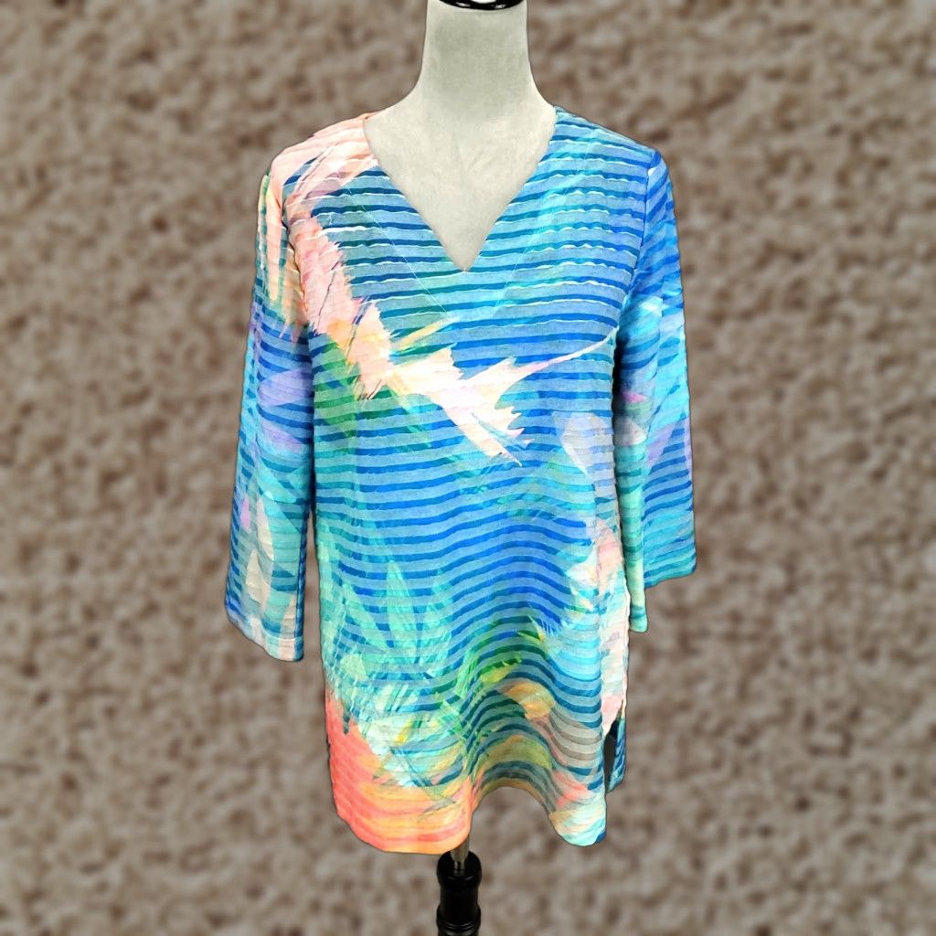 Soft Surroundings Soft Surroundings Blouse Top Women L Blue Green Coral Layered Textured Beachy Coastal Vintage: No Size L / US 10 / IT 46 - 1 Thumbnail