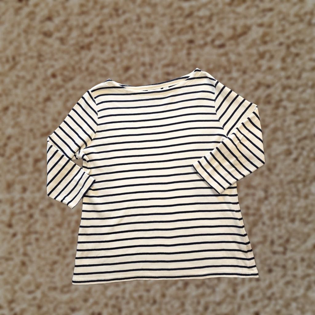 Vintage LL Bean Sweater Womens Size 1X White Blue Stripe Boat Neck Pullover Knit Cotton 3/4 Sleeve Casual Mens Womens Girls Boys Size XL / US 12-14 / IT 48-50 - 1 Thumbnail