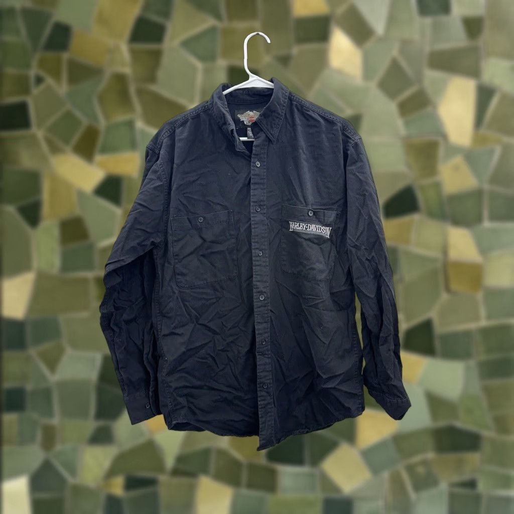 Harley Davidson VINTAGE Harley-Davidson Mens Button-Up Shirt Medium Black Long Sleeve VTG Heavy Cotton Shirt Men Black Long Sleeve Button-Up Size US M / EU 48-50 / 2 - 1 Thumbnail