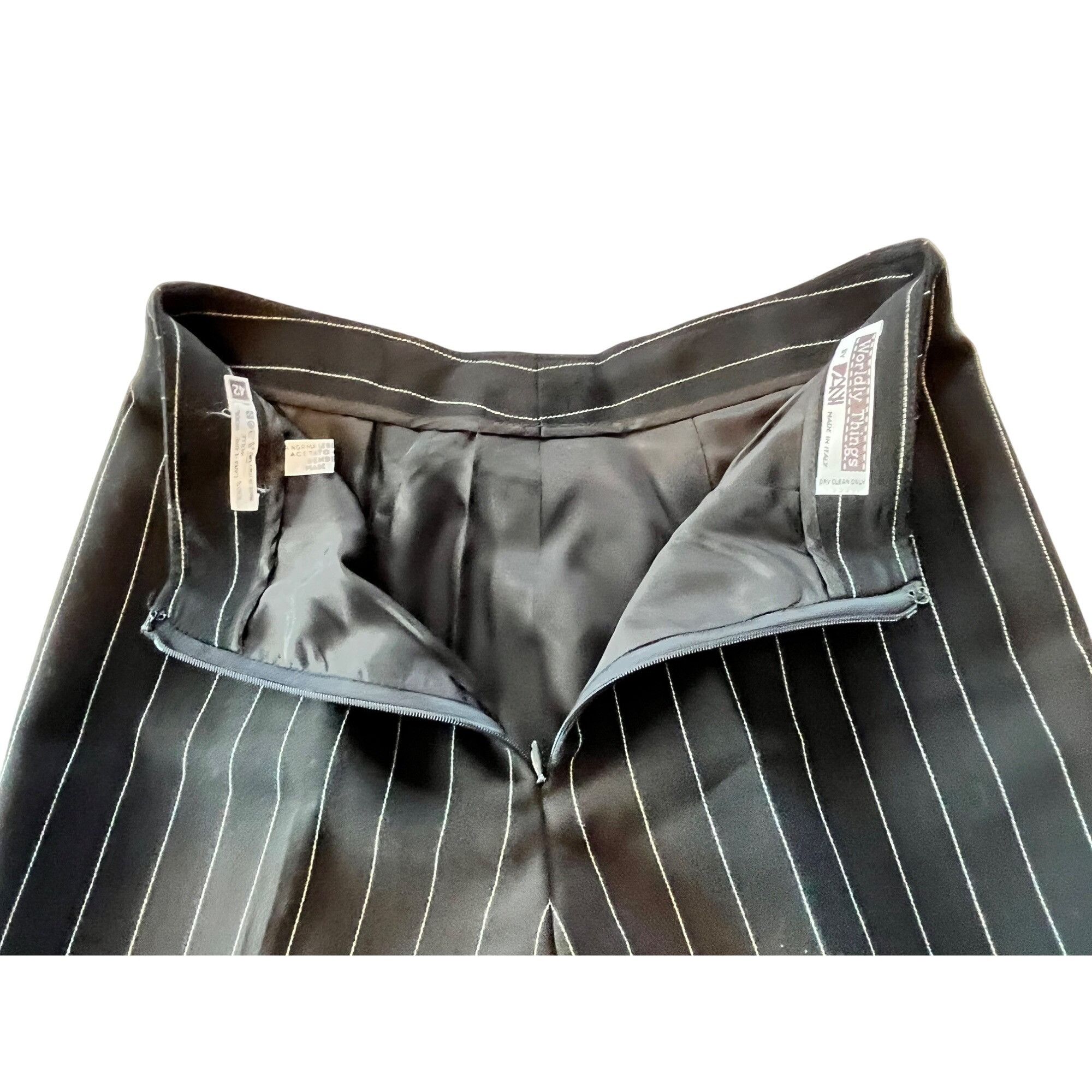 Vintage Worldly Things Pinstriped Wool Pants Womens Sz 12 Black & Wh Size 34" / US 12 / IT 48 - 5 Thumbnail