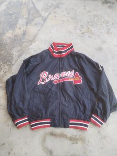 Vintage Atlanta Braves Jacket Mens 2XL Blue Wax Cost MLB Varsity Bomber
