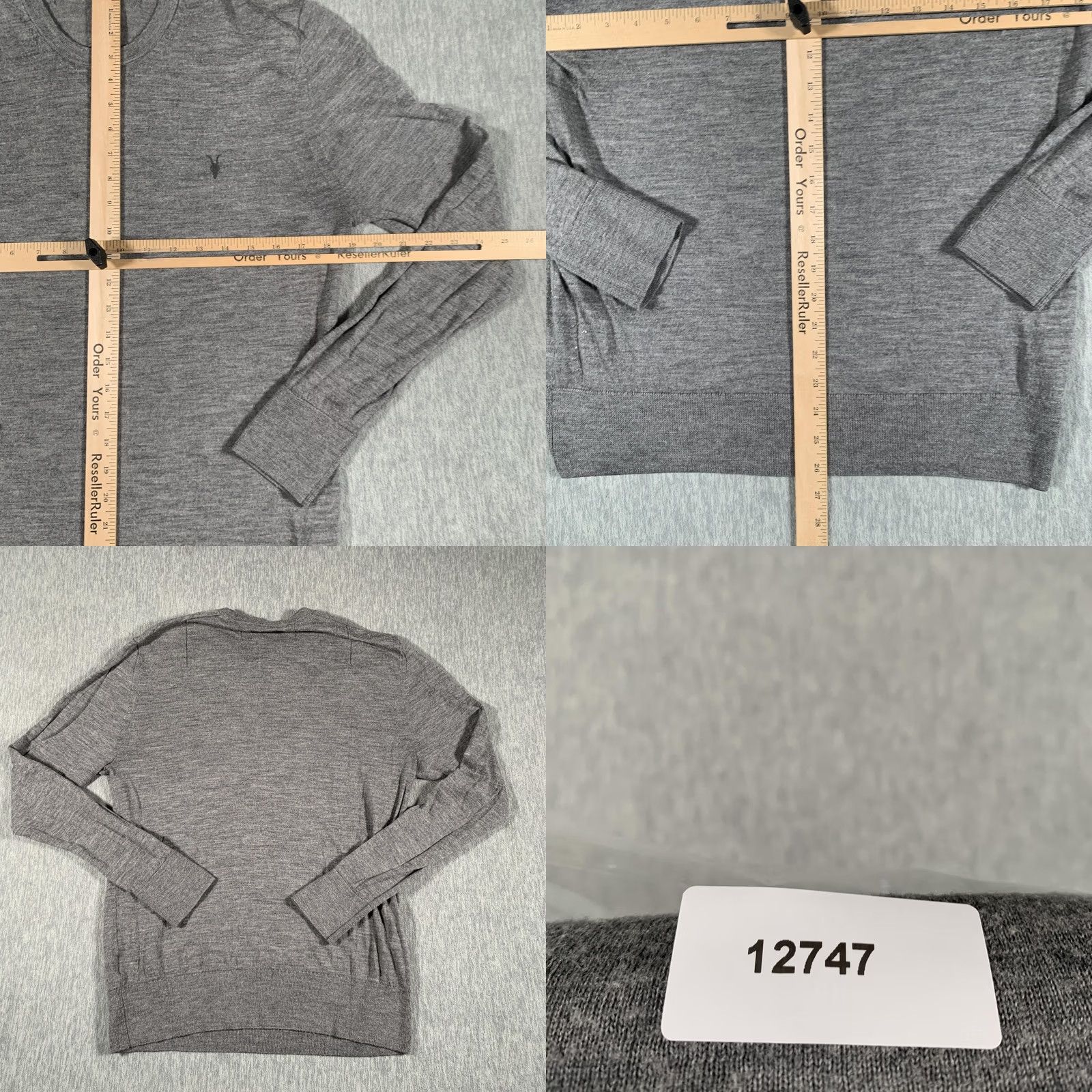 Allsaints VINTAGE? AllSaints Sweater Mens XL Gray 100% Merino Wool Crewneck Logo Knit Lightweight Ribbed Cuffs Hem Neckline Mens Size US XL / EU 56 / 4 - 8 Thumbnail
