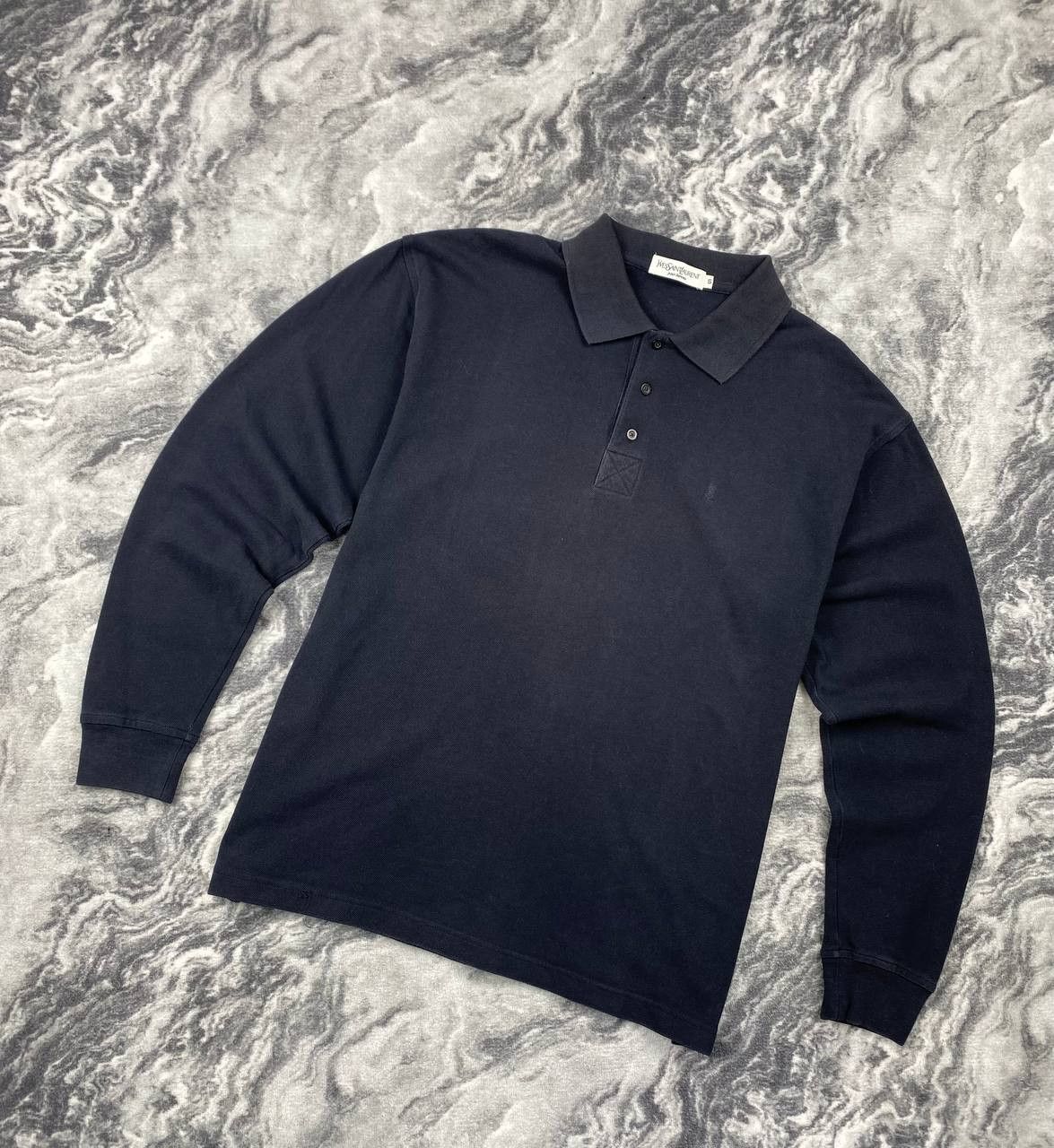 Yves Saint Laurent Polo Short Long Sleeve Men Size L Blue