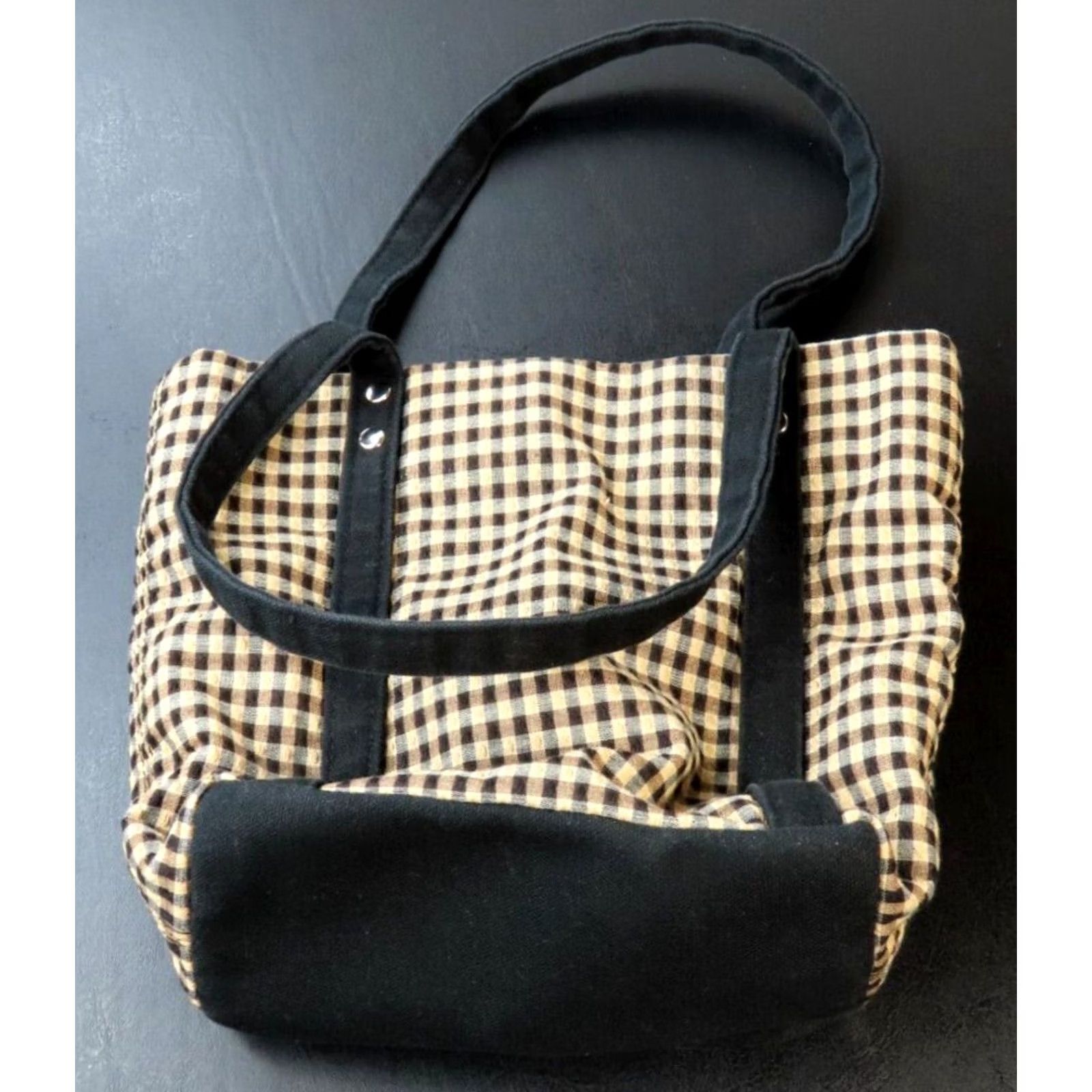 Vintage Longaberger Tote Purse Bag Khaki Beige Checkered 10x9x4 Women Homemestead Pattern Pockets Size ONE SIZE - 2 Thumbnail
