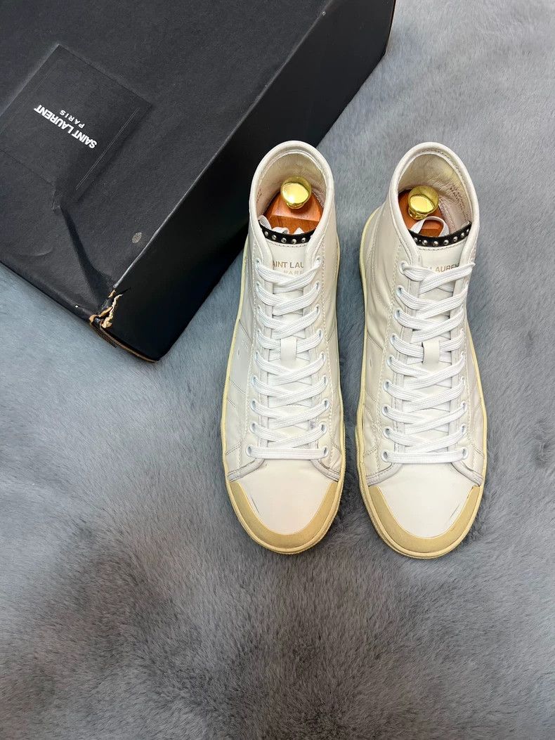Saint Laurent Paris Saint Laurent Paris White shoelace high top makes old boar Size US 7 / EU 40 - 1 Thumbnail