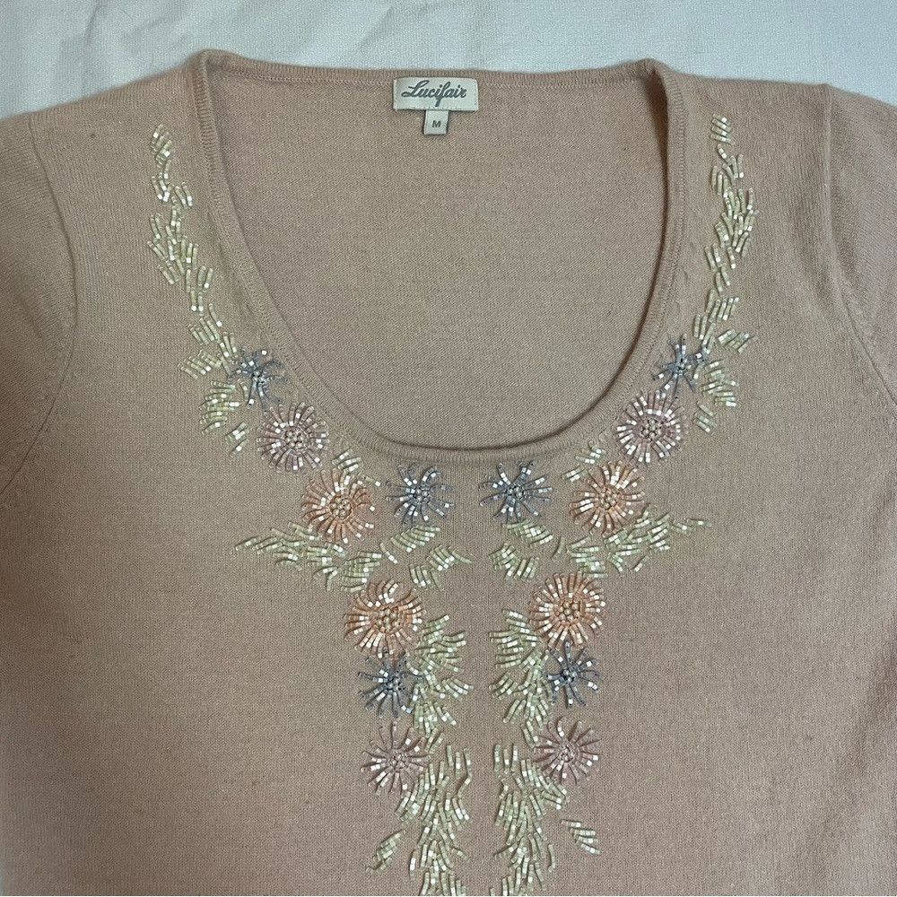 Other Vintage Lucifair Wool Short Sleeve Embellished Pale Pink To Size M / US 6-8 / IT 42-44 - 8 Thumbnail