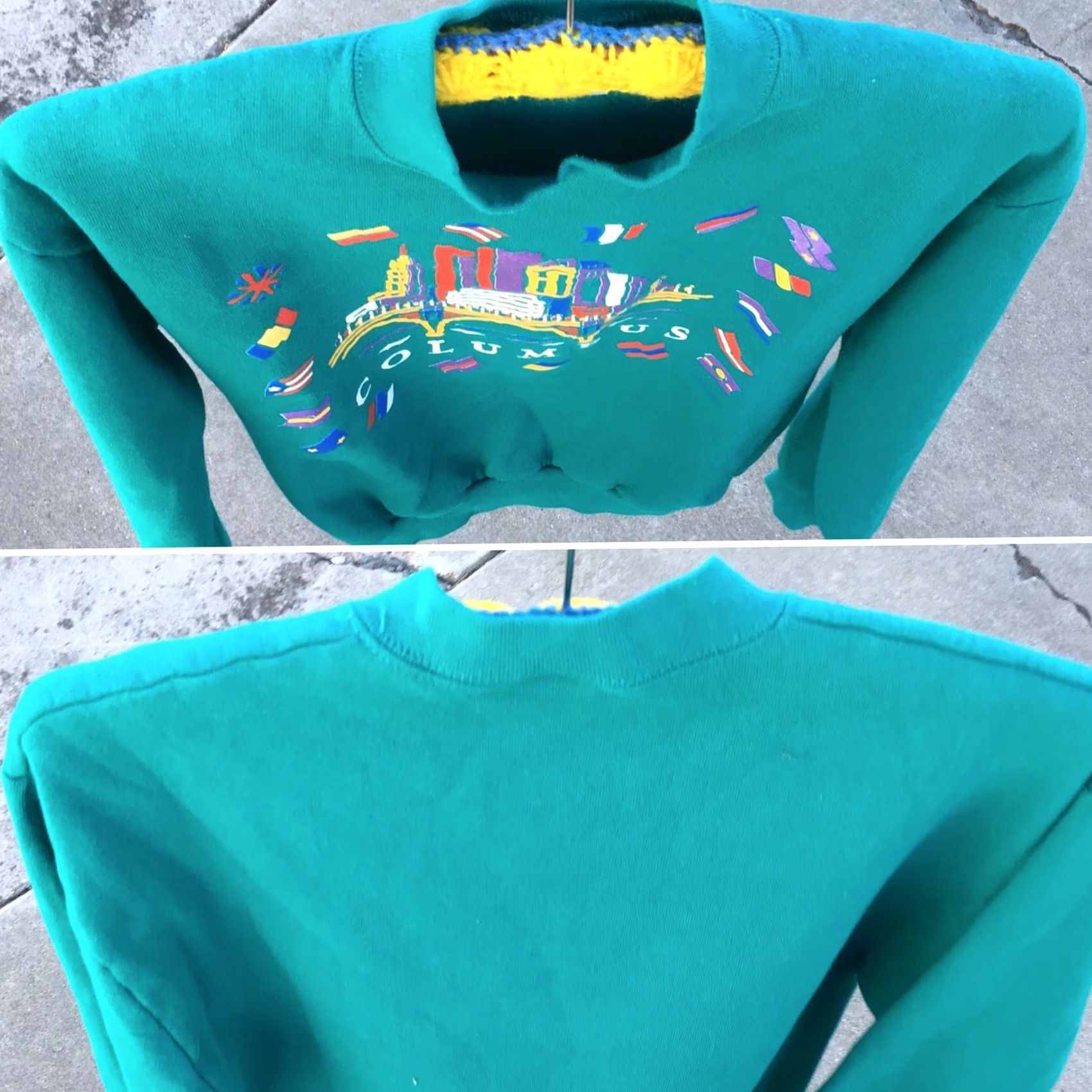 Jerzees VINTAGE Columbus Sweatshirt 80s 90s 1980s Jerzees Made in USA M Unisex Long Sleeve Poly Cotton Graphic Tee Shirt Mens Womens Boys Girls Size US M / EU 48-50 / 2 - 7 Thumbnail