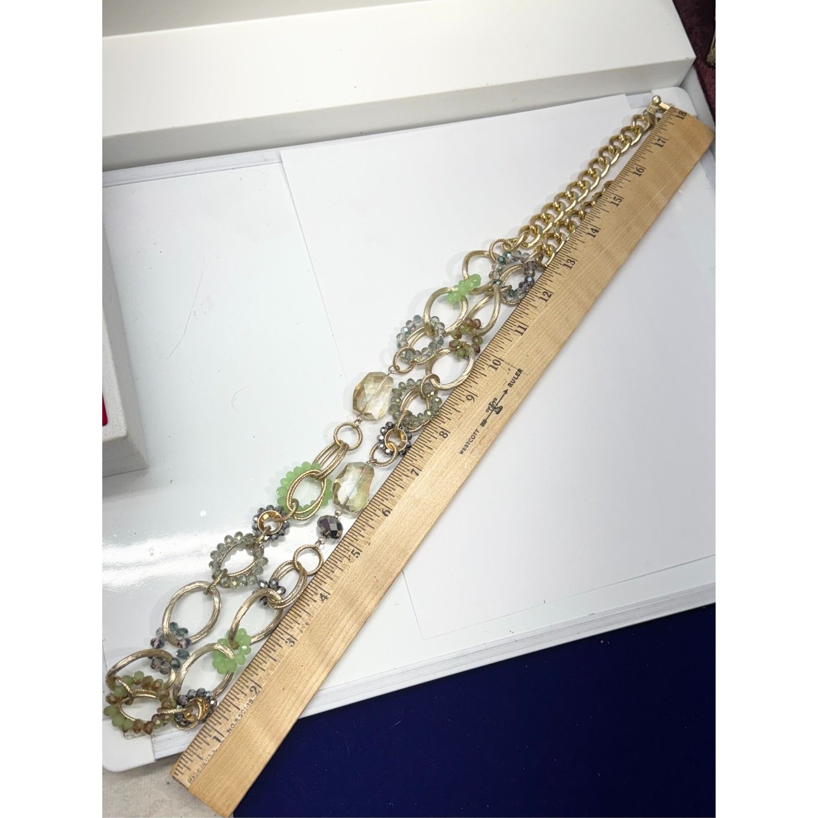 Vintage Vintage green crystal chain long necklace Size ONE SIZE - 5 Thumbnail