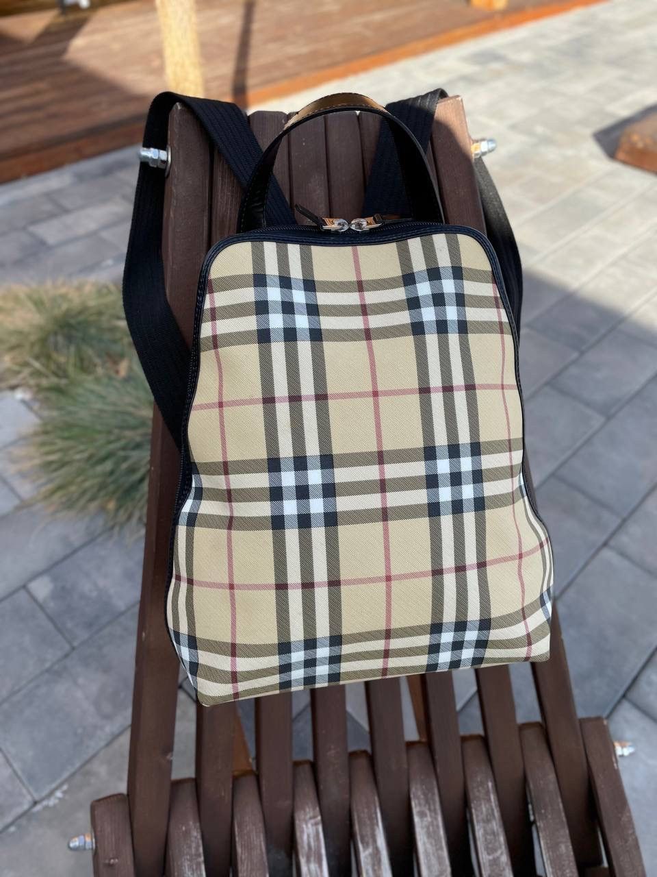 Burberry Burberry Leather Nova Check Coated Canvas Backpack Size ONE SIZE - 5 Thumbnail