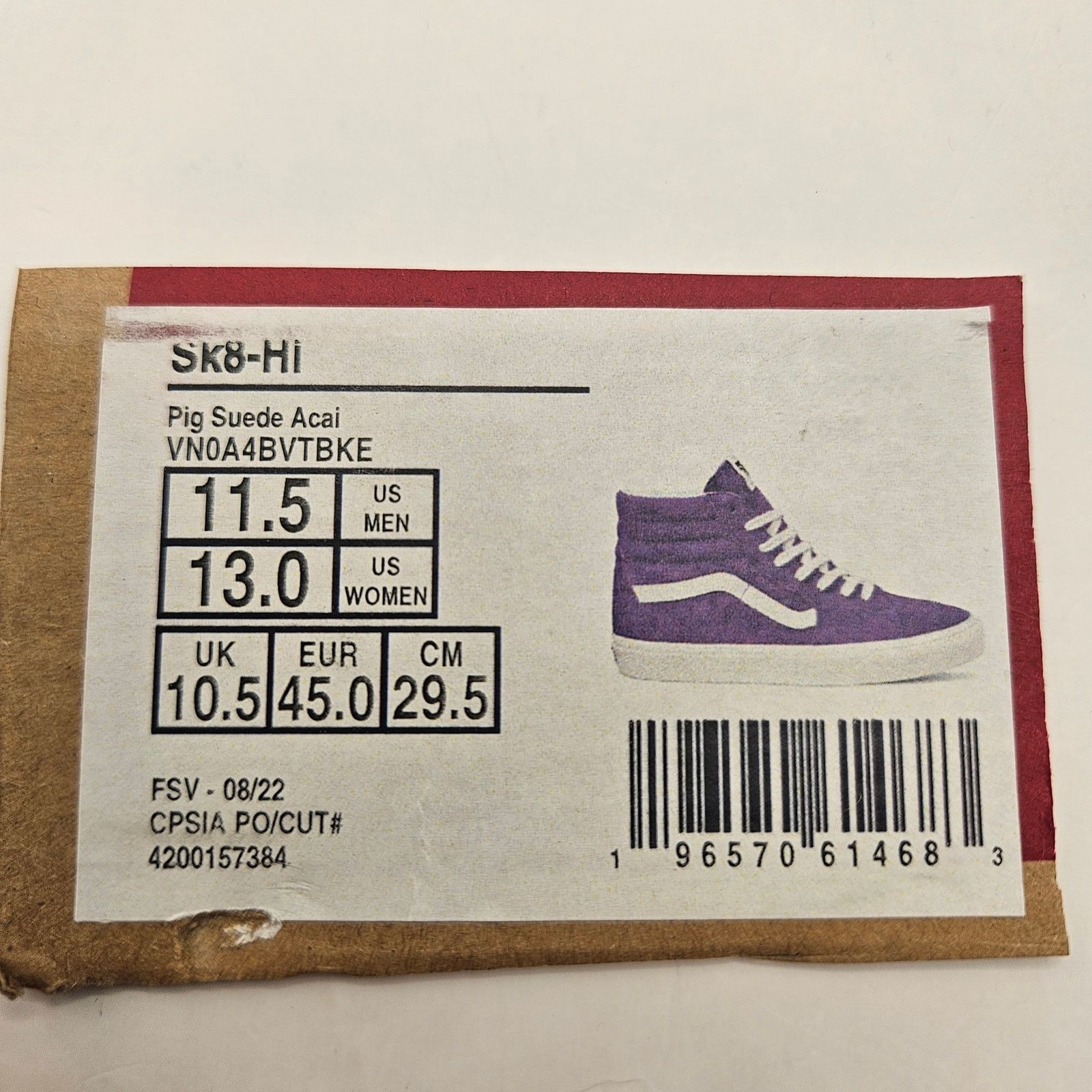 Vans VANS MEN'S 11.5 SK8-Hi PIG SUEDE ACAI PURPLE RARE SNEAKERS Size US 11.5 / EU 44-45 - 3 Thumbnail
