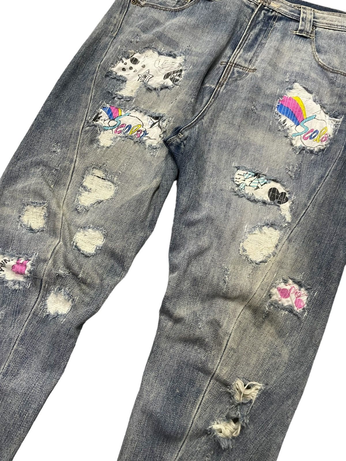 Hysteric Glamour × Japanese Brand Bit Blue X Scolar Japan Drop Crotch Craft Sashiko Boro Jeans Size US 31 - 7 Thumbnail
