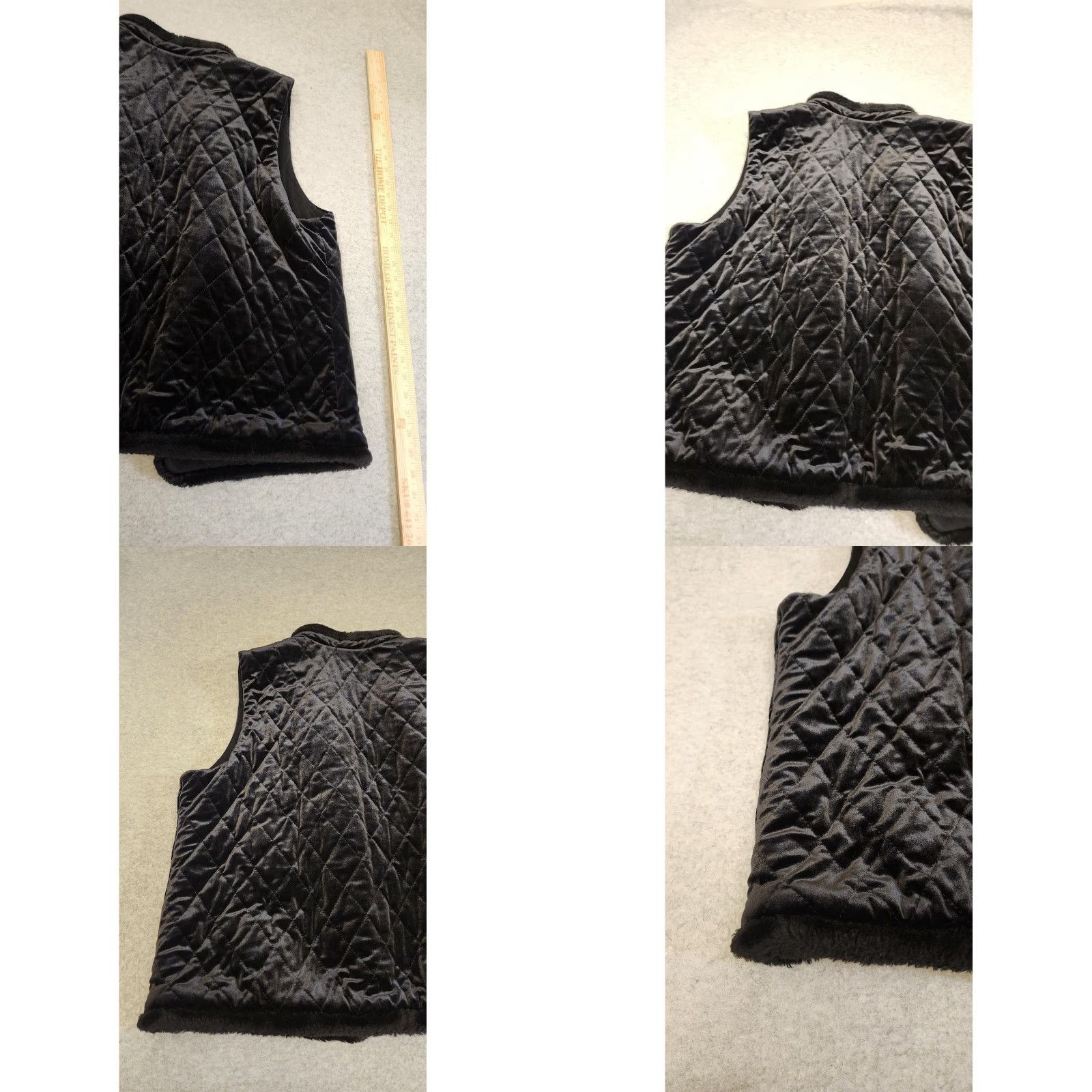 Vintage Chicos Travelers Vest Womens 3 Black Quilted Velvet Faux Fur Trim Reversible Size XS / US 0-2 / IT 36-38 - 9 Thumbnail