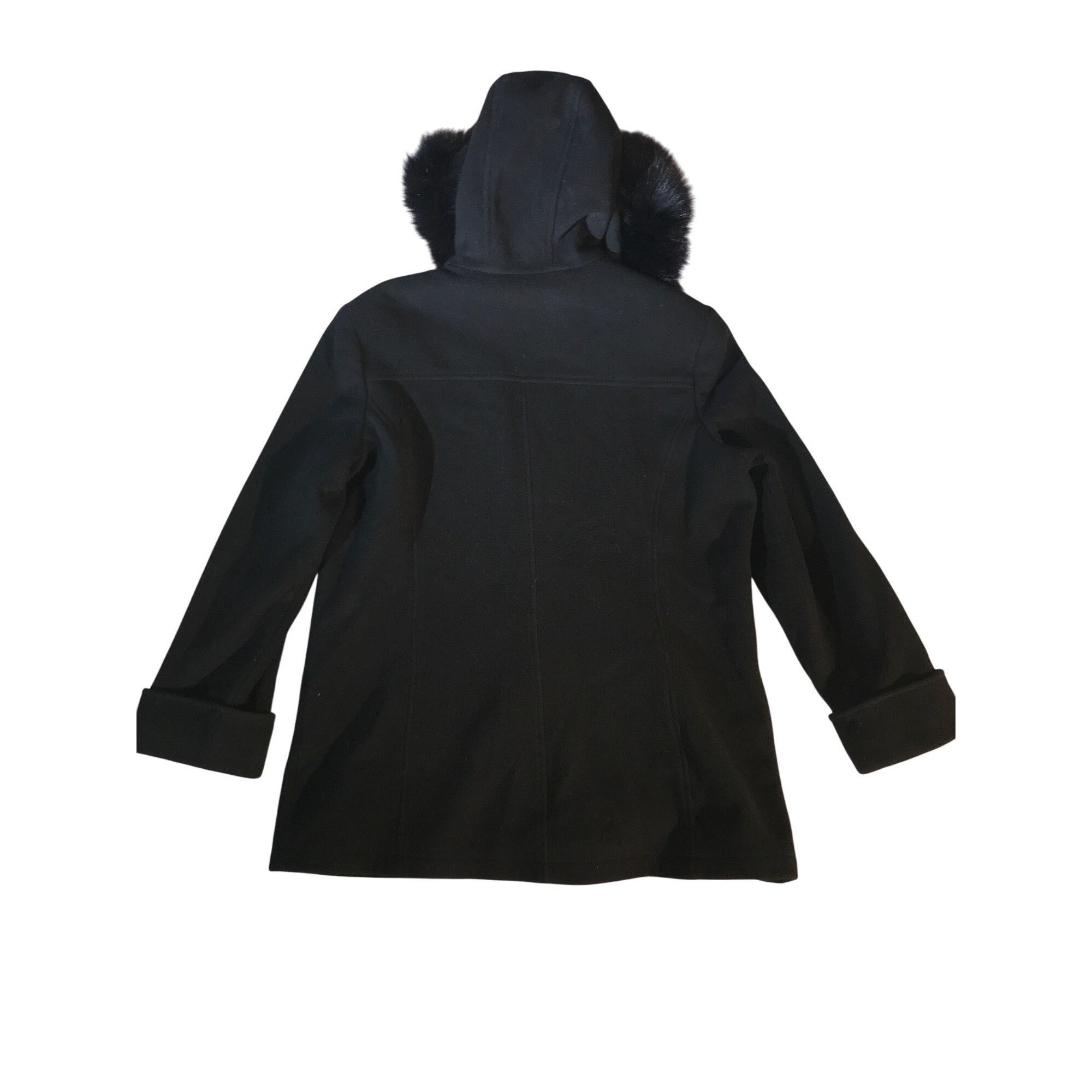 Worthington Worthington Black Wool Blend Coat Faux Fur Hood Size XL / US 12-14 / IT 48-50 - 2 Thumbnail