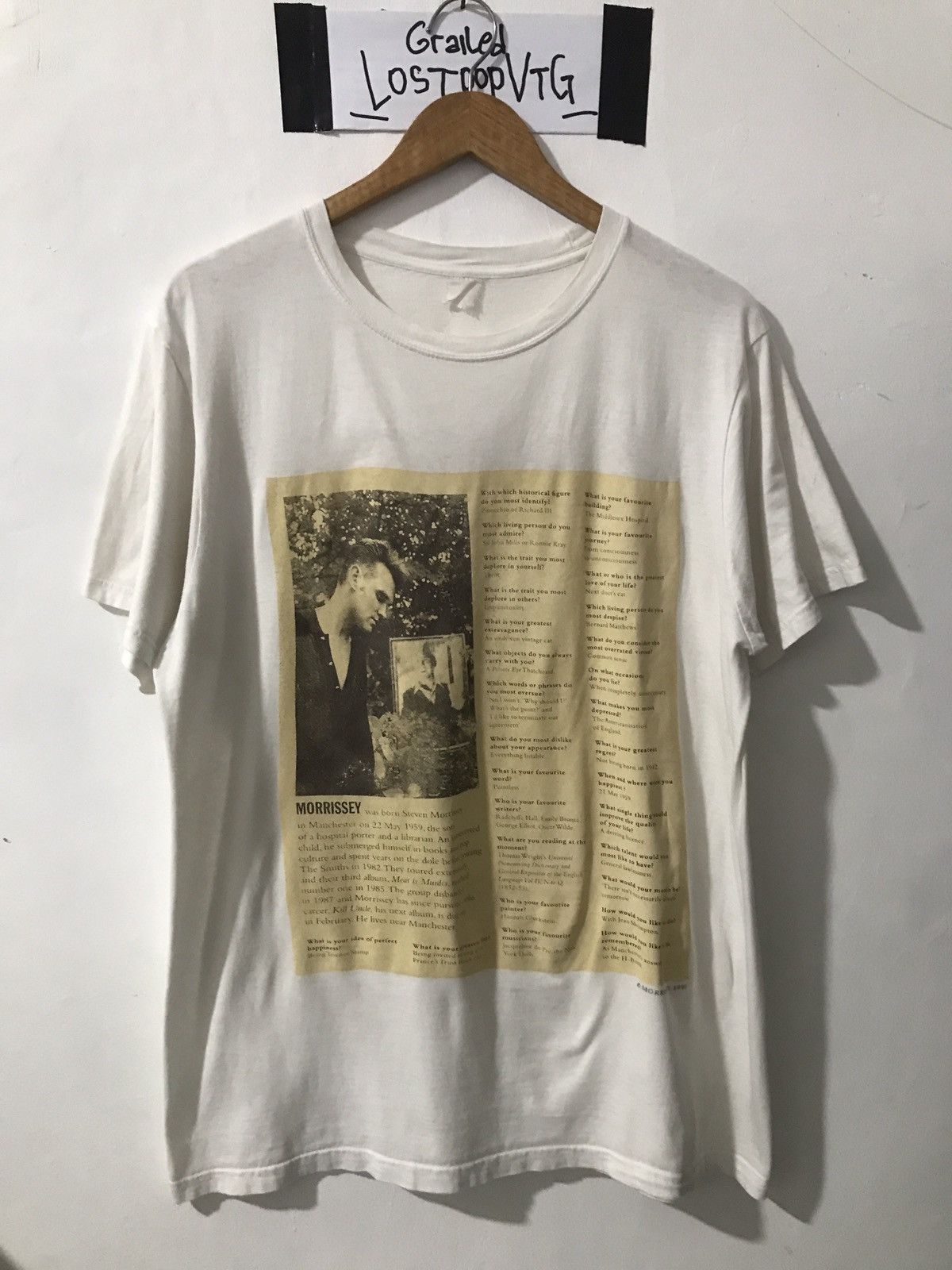 image of Band Tees x Rock T Shirt Vintage Morrissey Autobiography Kill Uncle Tour T-Shirt 1991 in White (Siz