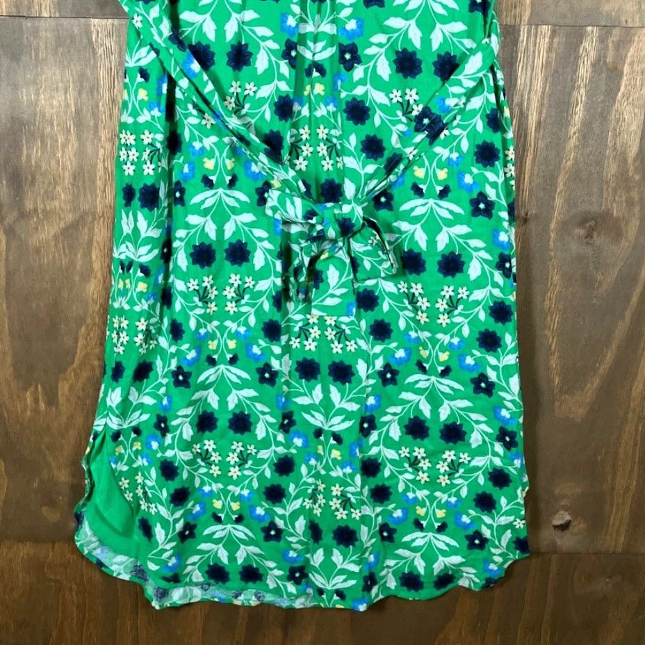 Ann Taylor Ann Taylor Dress Women's Green Floral V-Neck Belted Sleeveless Linen Blend Small Shirt? Size S / US 4 / IT 40 - 3 Thumbnail