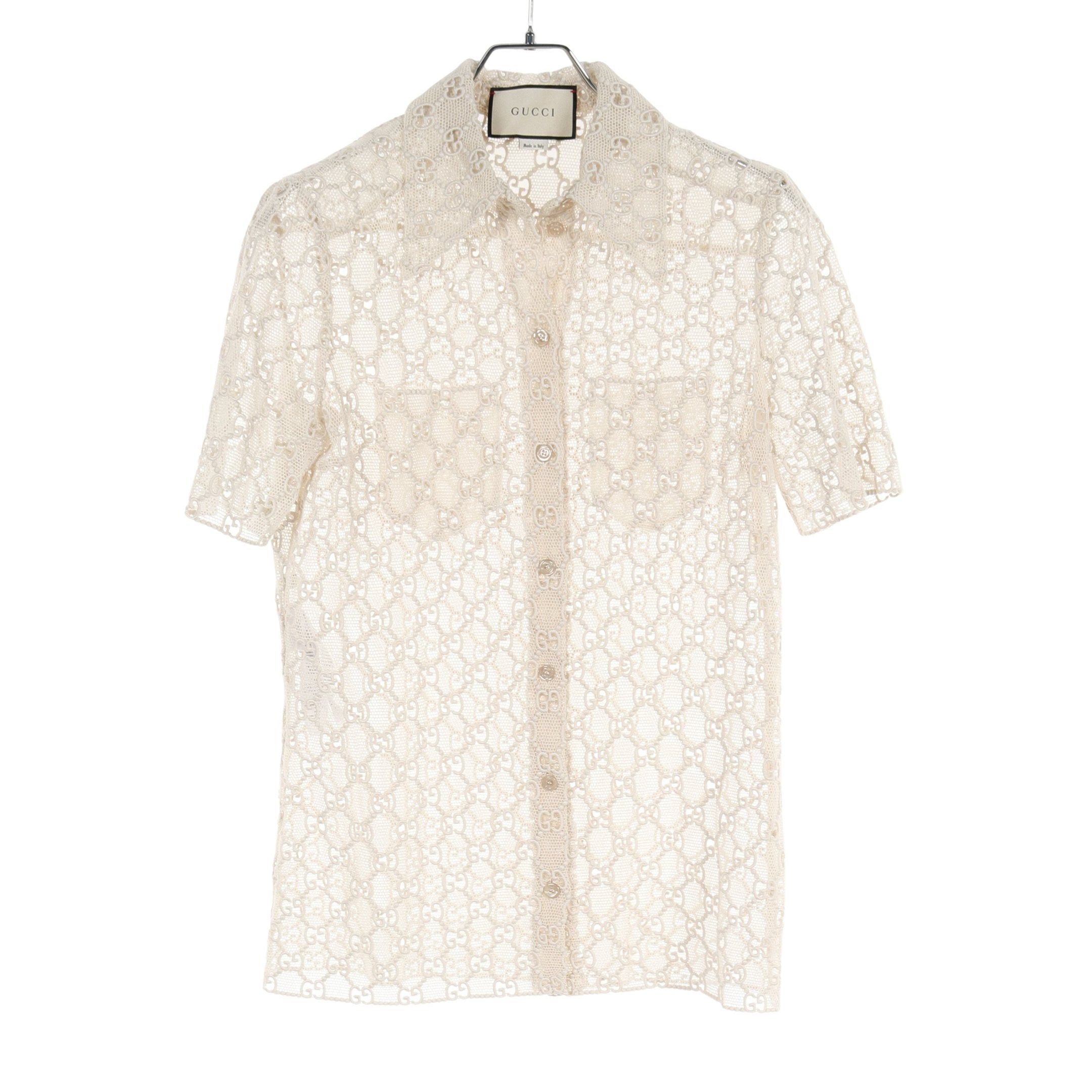 image of Gucci Gg Logo Mesh Shirt Blouse Lace Cotton Ivory, Women's