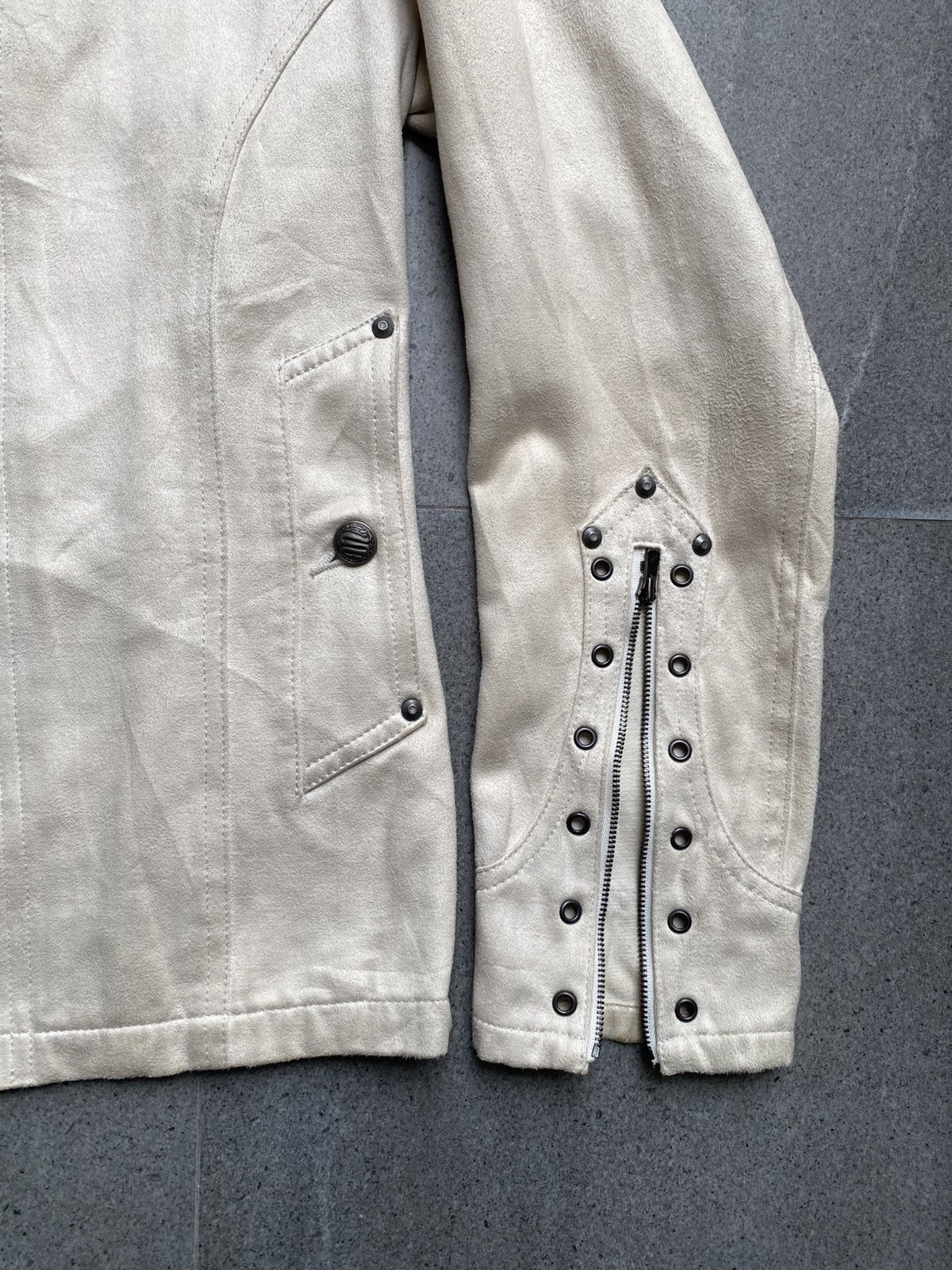 Schlussel Schlussel Studded Zip Sleeve Leather Jacket Cream Beige Size US M / EU 48-50 / 2 - 6 Thumbnail
