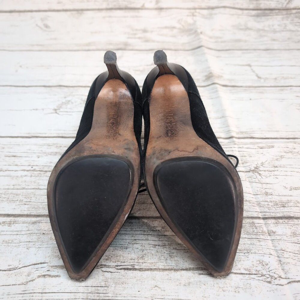 L.A.M.B. L.A.M.B. Black Suede Lace Up Stiletto Ankle Booties Women S Size US 8.5 / IT 38.5 - 6 Thumbnail