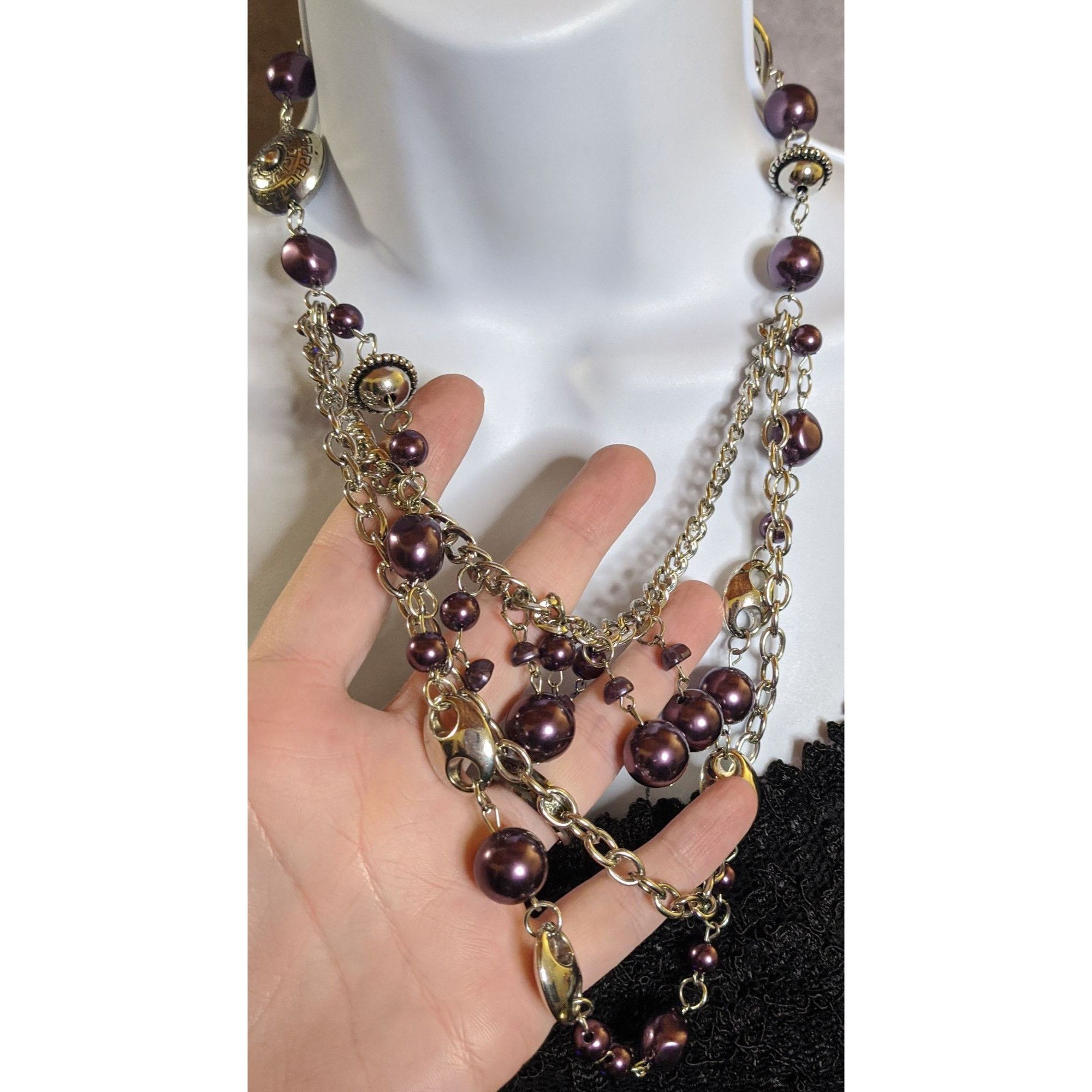 Other Bohemian Multi-Layered Purple Faux Pearl And Silver Tone Cha Size ONE SIZE - 6 Thumbnail