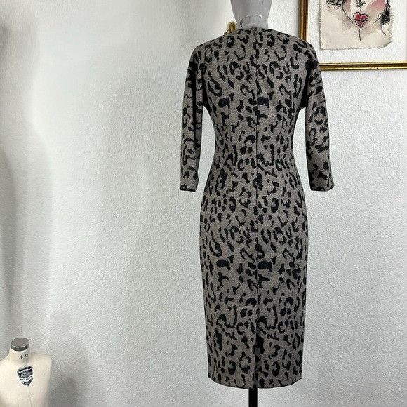 Max Mara MaxMara Dramma Leopard Jacquard Wool Dress Midi Pencil Turtl Size S / US 4 / IT 40 - 9 Thumbnail