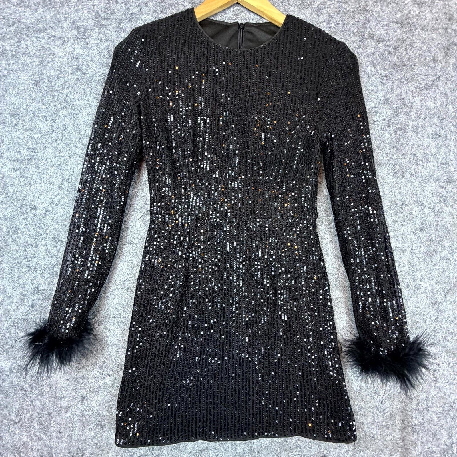 Shein Bling Mini Dress 2 Black Sequin Fur Cuff NYE Sparkle Diva Size XS / US 0-2 / IT 36-38 - 1 Thumbnail