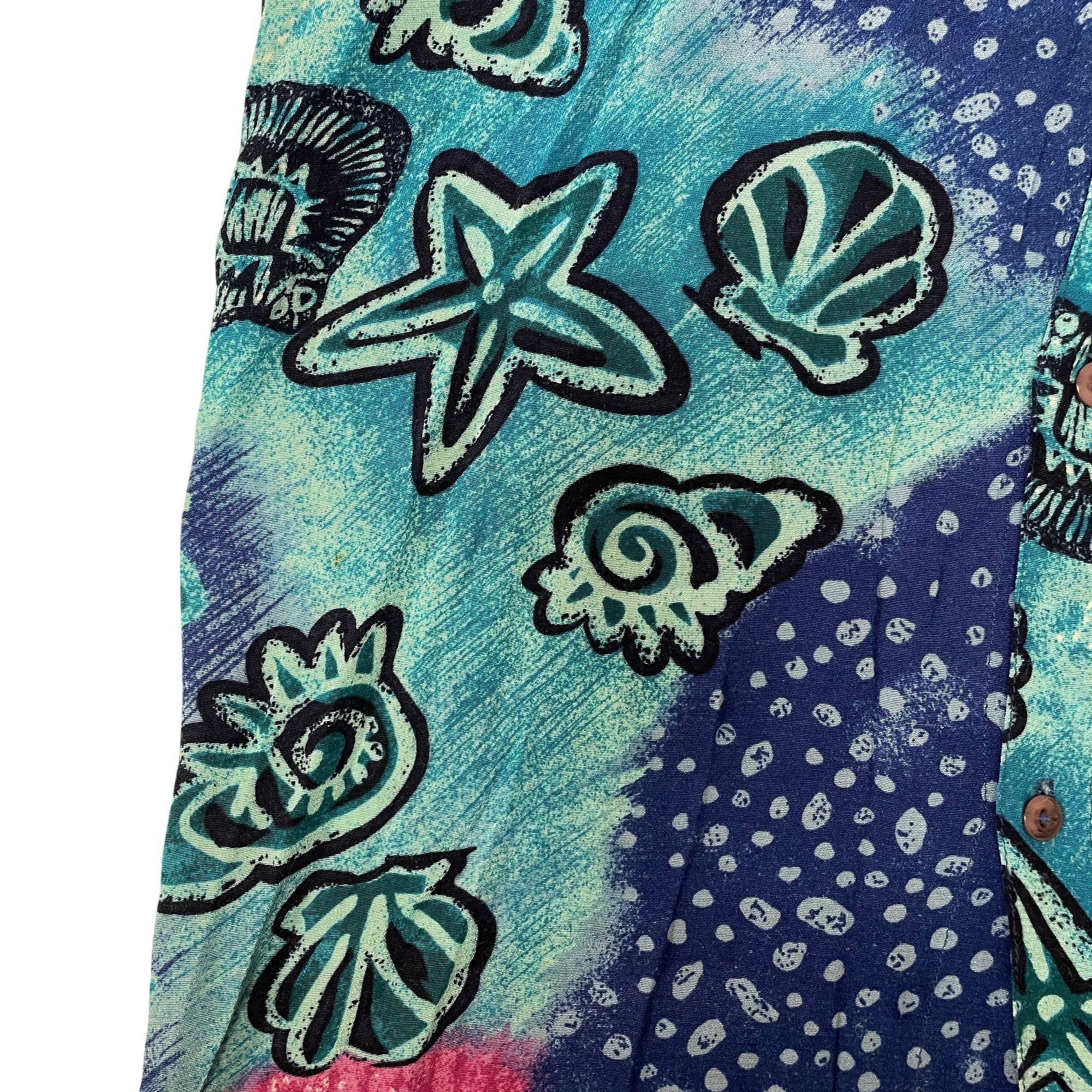 Other Vtg Cafe Blue SEASHELL Ocean Tropical Hawaiian Shirt Size US M / EU 48-50 / 2 - 8 Thumbnail