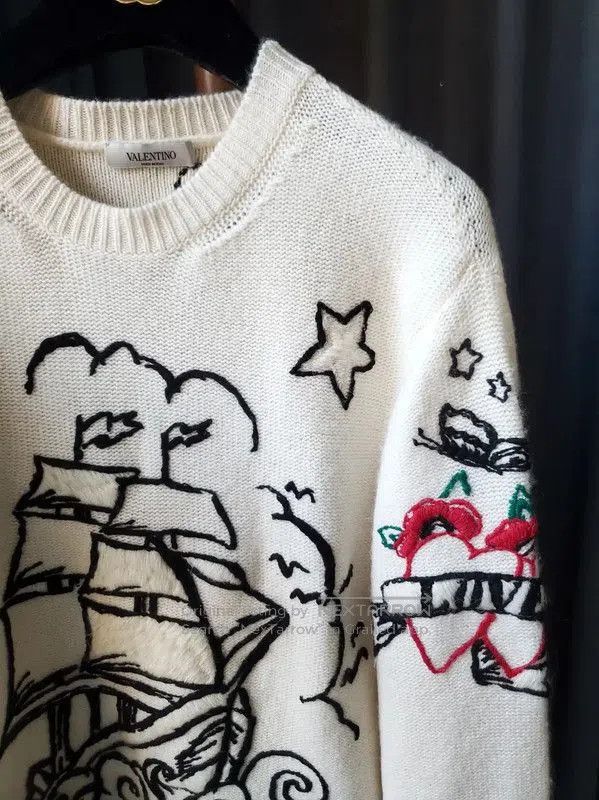 Valentino Valentino Embroidered Cream Cashmere Sweater . Size L / US 10 / IT 46 - 7 Thumbnail
