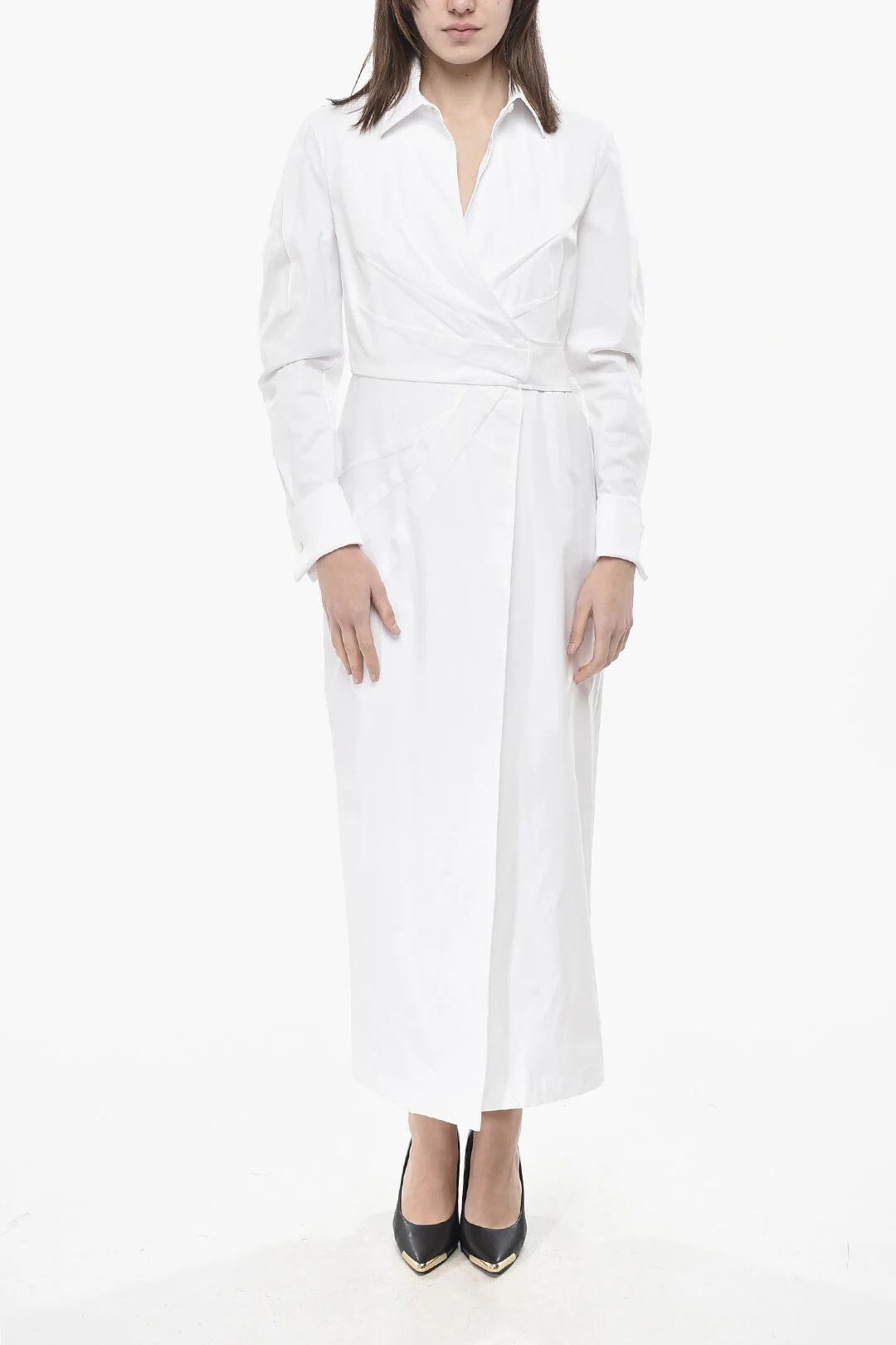 Max Mara og1mm0426 Stretch-Poplin Wrap Shirt Dress in White Size M / US 6-8 / IT 42-44 - 1 Thumbnail