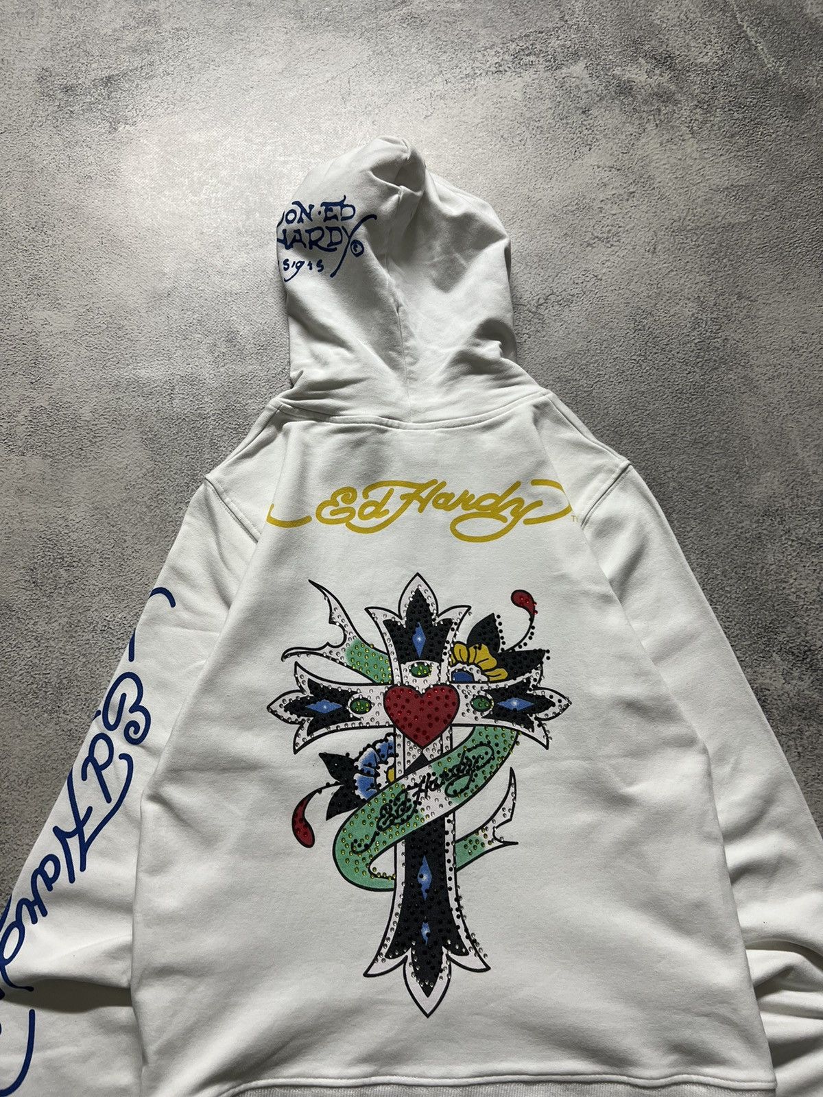 Ed Hardy Vintage Y2k Ed Hardy 🤍 Cross Tattoo ❤️ Zip Hoodie 00’s Size S / US 4 / IT 40 - 3 Thumbnail