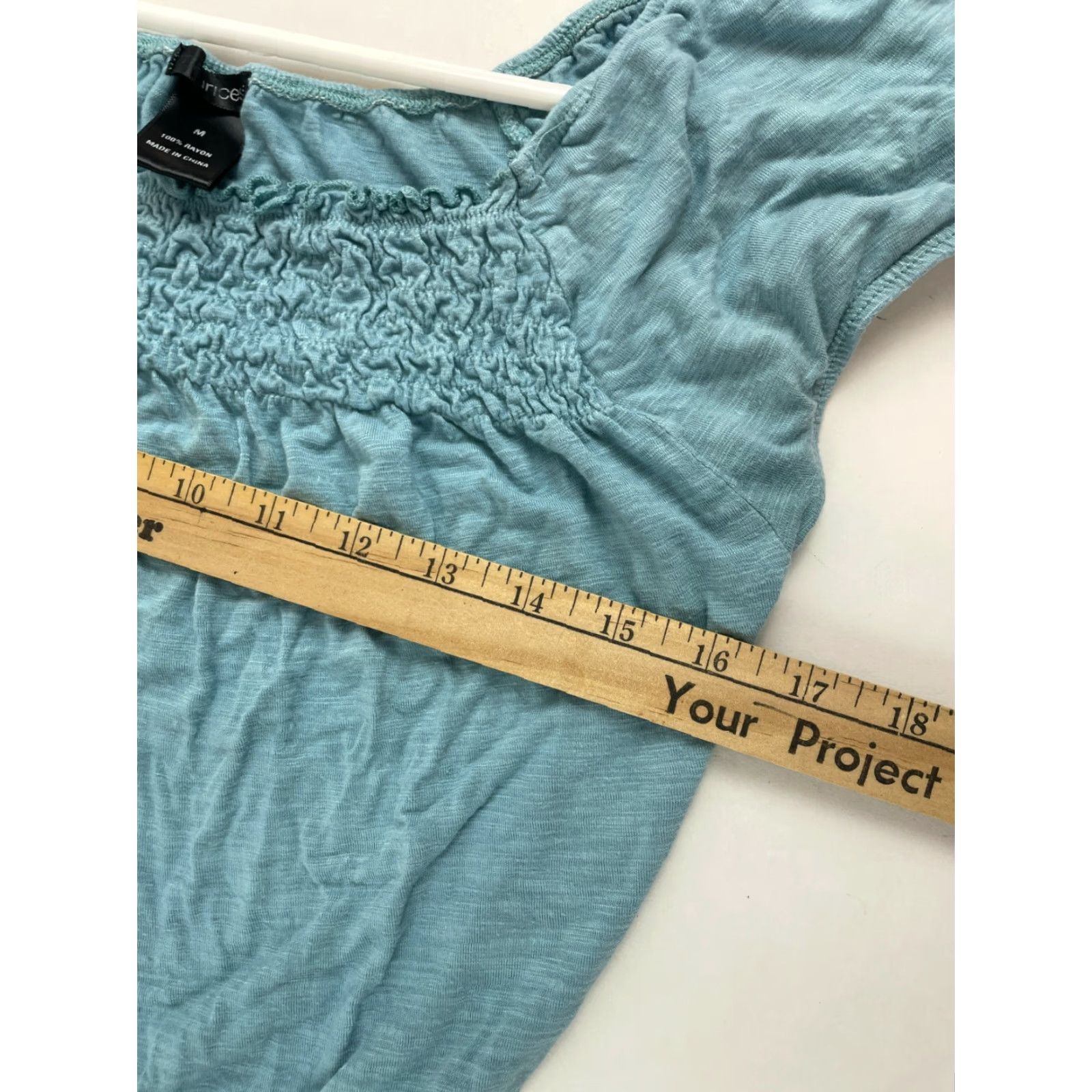 Vintage Maurices Blouse Shirt Women's Medium Blue Cap Sleeve Square Neck & Hem Smocked Modern Casual- Breathable Size M / US 6-8 / IT 42-44 - 5 Thumbnail