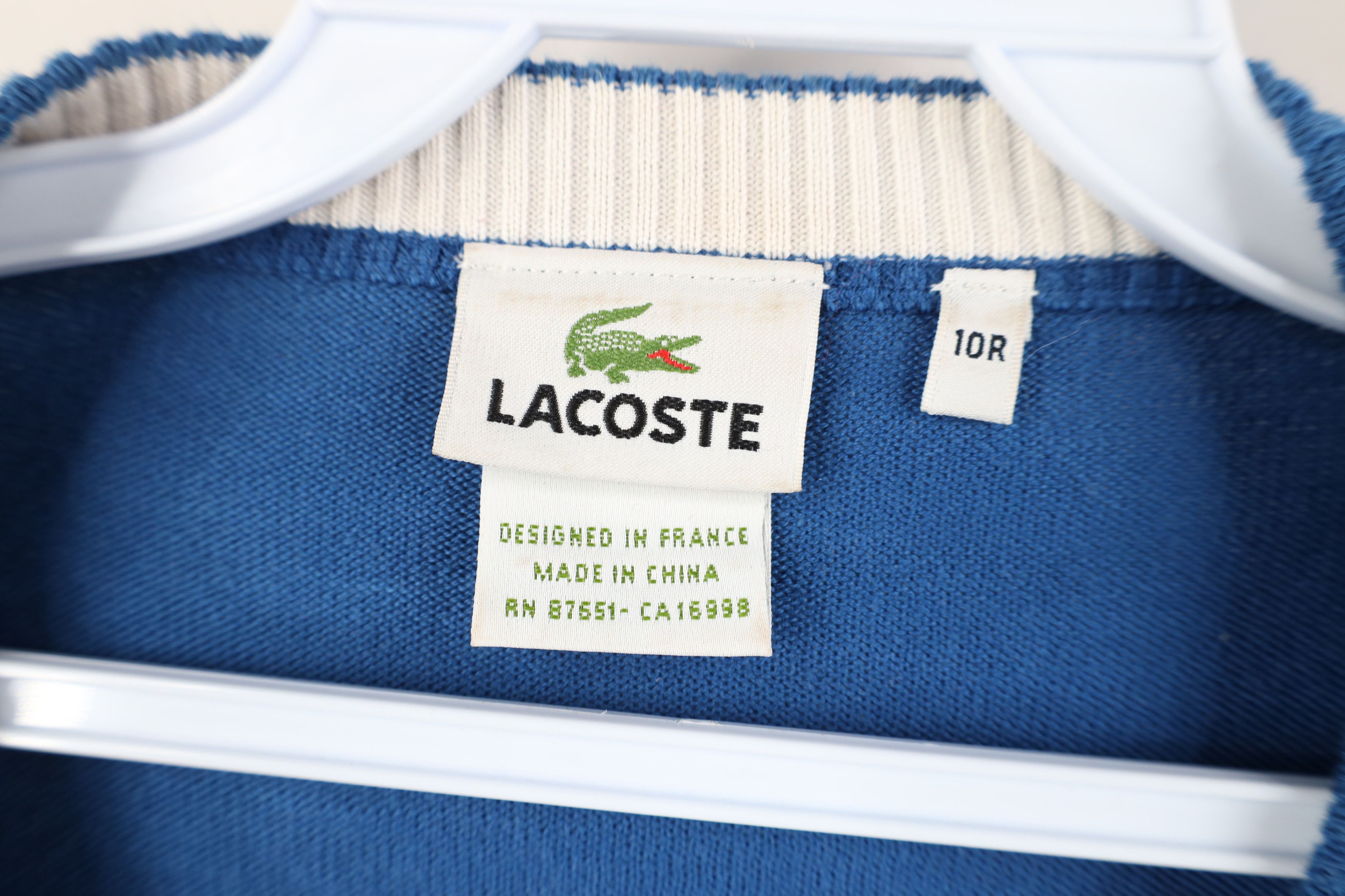 Lacoste Lacoste Distressed Croc Logo Cotton Knit V-Neck Sweater Blue Size US XXL / EU 58 / 5 - 10 Thumbnail
