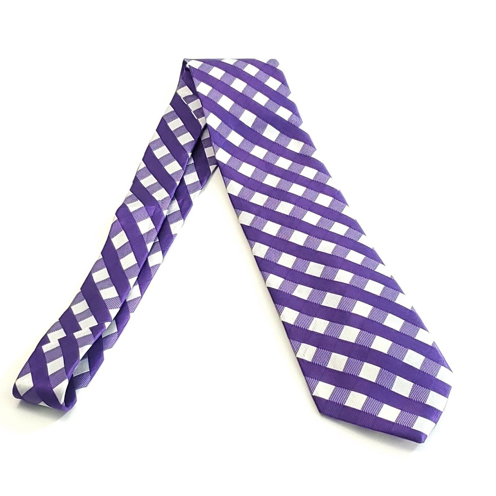 Croft & Barrow Croft & Barrow Purple Plaid White Woven Silk Tie Size ONE SIZE - 6 Thumbnail