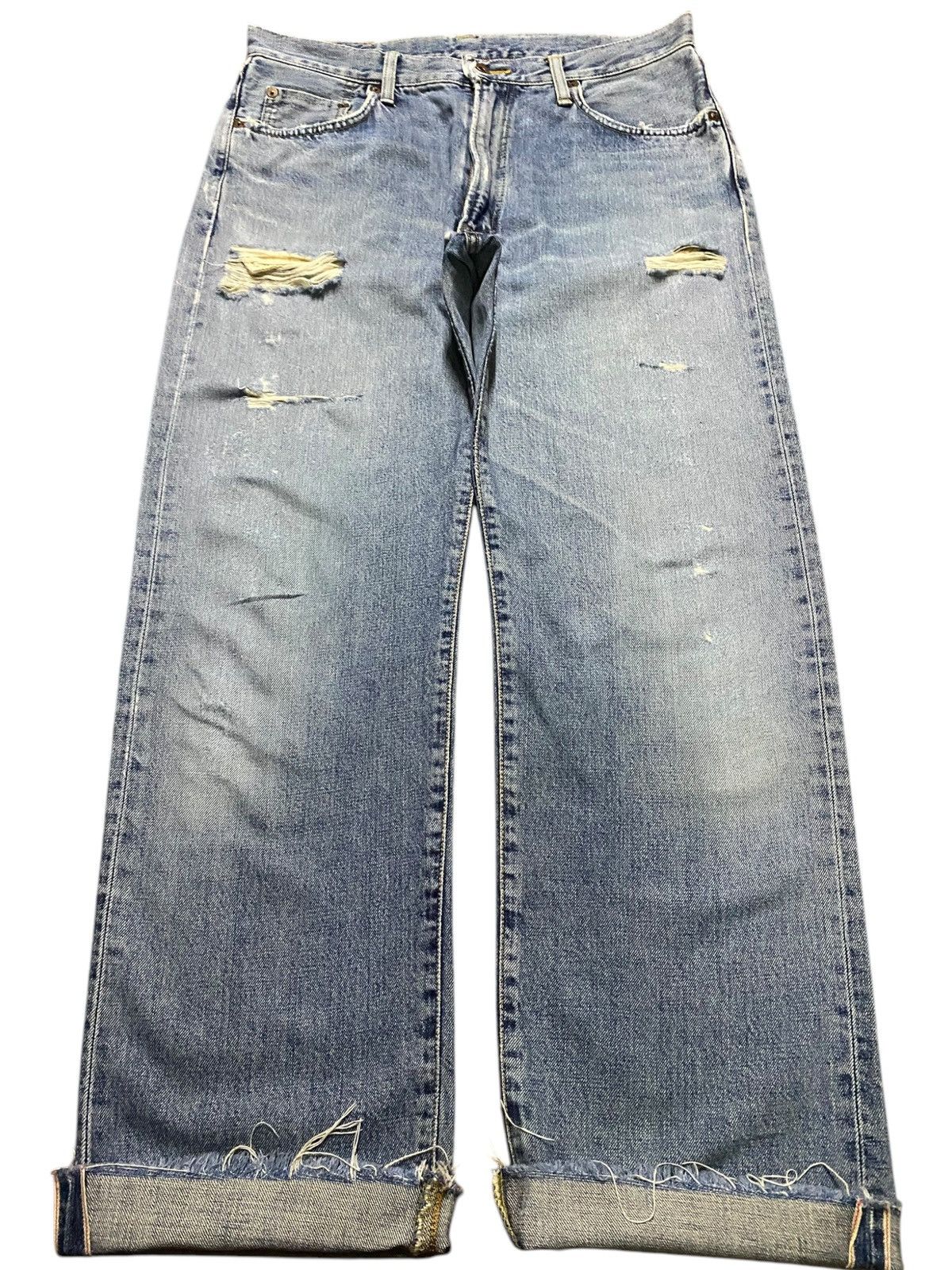 Edwin Japan Edwin Selvedge 505xx Light Wash Distressed Baggy Jeans Size US 33 - 1 Thumbnail