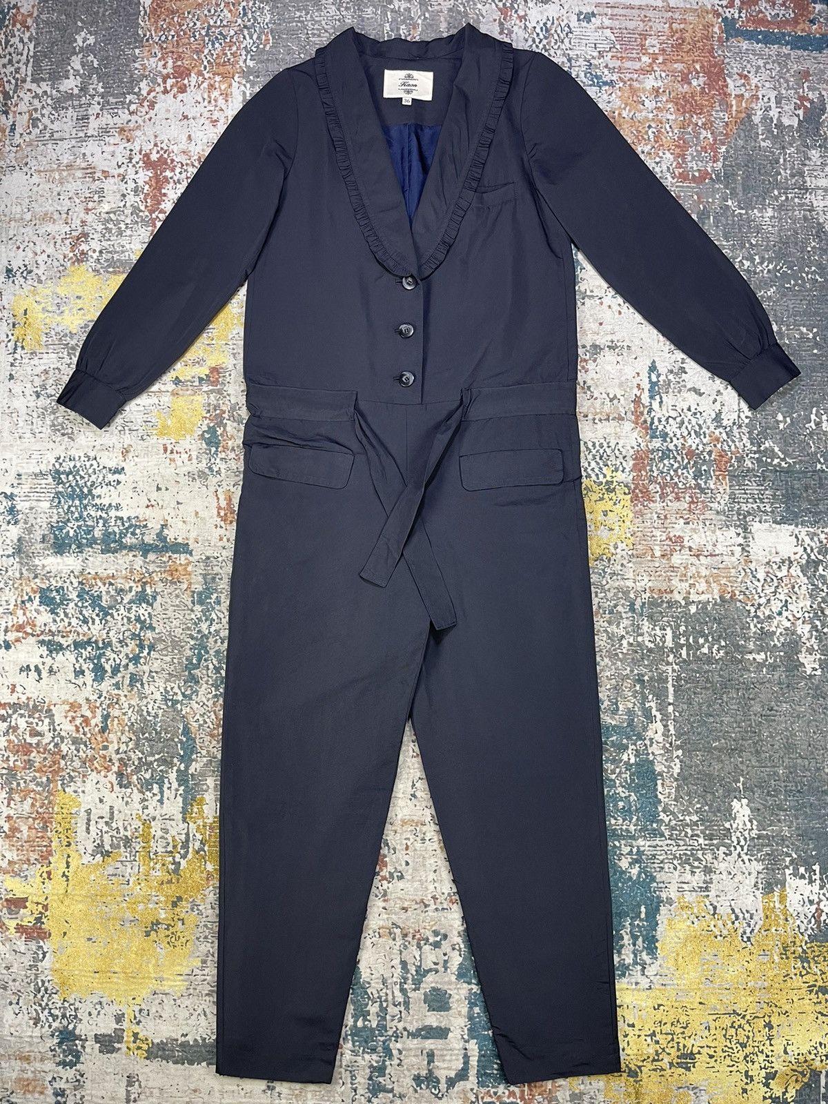Japanese Brand Kaon Cropped Pleated Shawl Bettie Jumpsuit Size 25" / US 0 / IT 36 - 1 Thumbnail