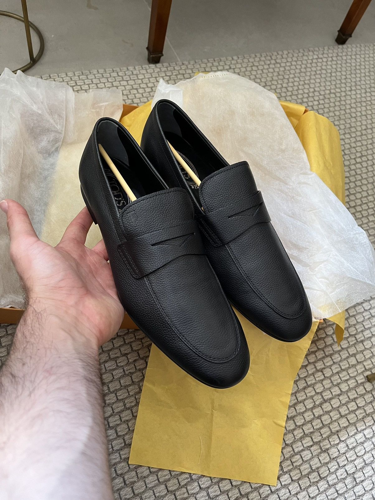 image of Tods Tod’S Mocassin (Loafer) In Pebbled Leather in Black, Men's (Size 9.5)