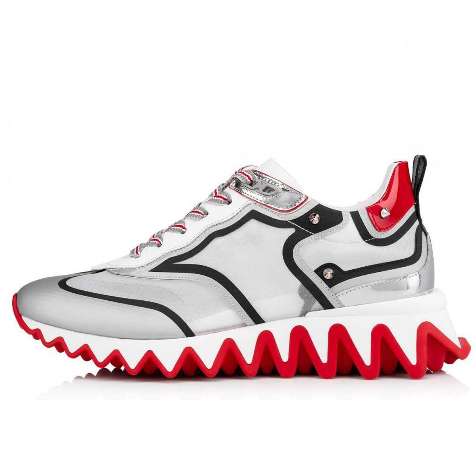 Christian Louboutin Sharkina Flat Silver Black Red Platform Low Top Sneaker 36.5 Size US 6.5 / IT 36.5 - 3 Thumbnail