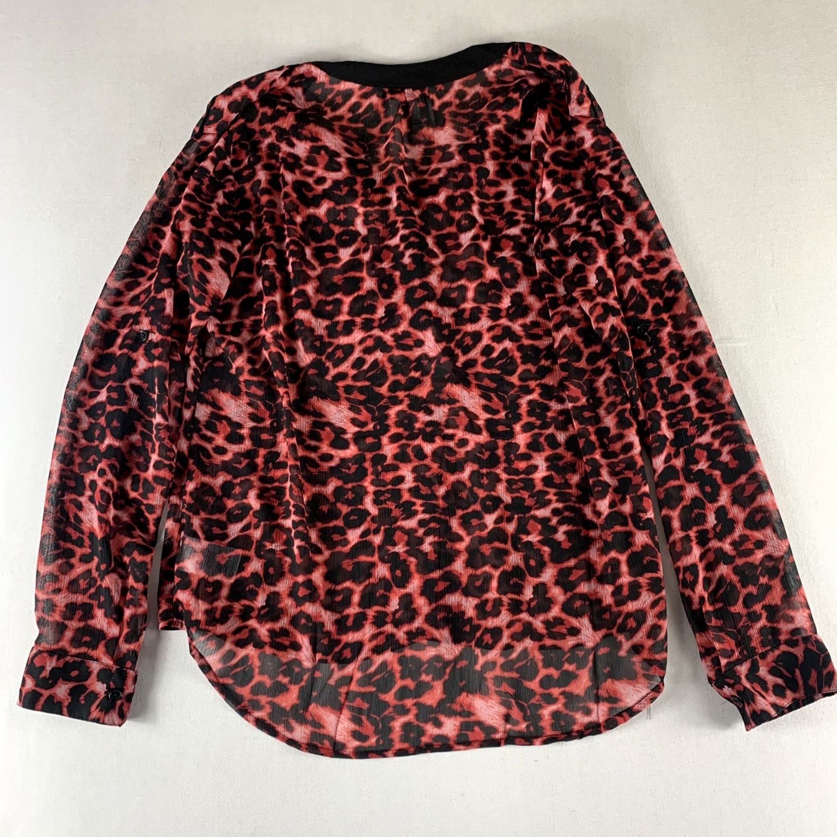 Vintage KUT FROM THE KLOTH Black Red Leopard Print Sheer Blouse Womens Large Polyester Size L / US 10 / IT 46 - 4 Thumbnail