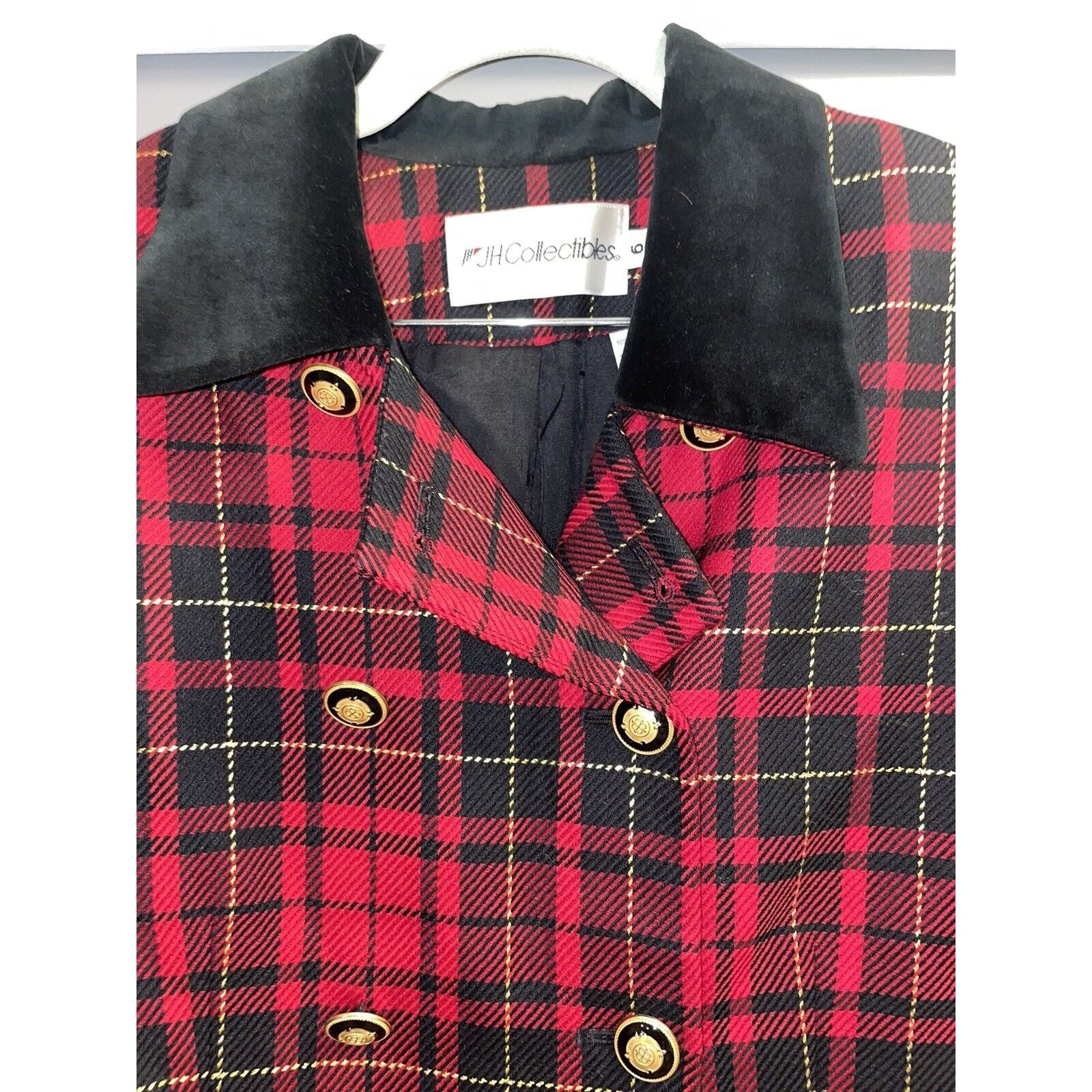 JH Collectibles VTG JH Collectibles Plaid Wool Blend Velvet Collar Button Size M / US 6-8 / IT 42-44 - 2 Thumbnail
