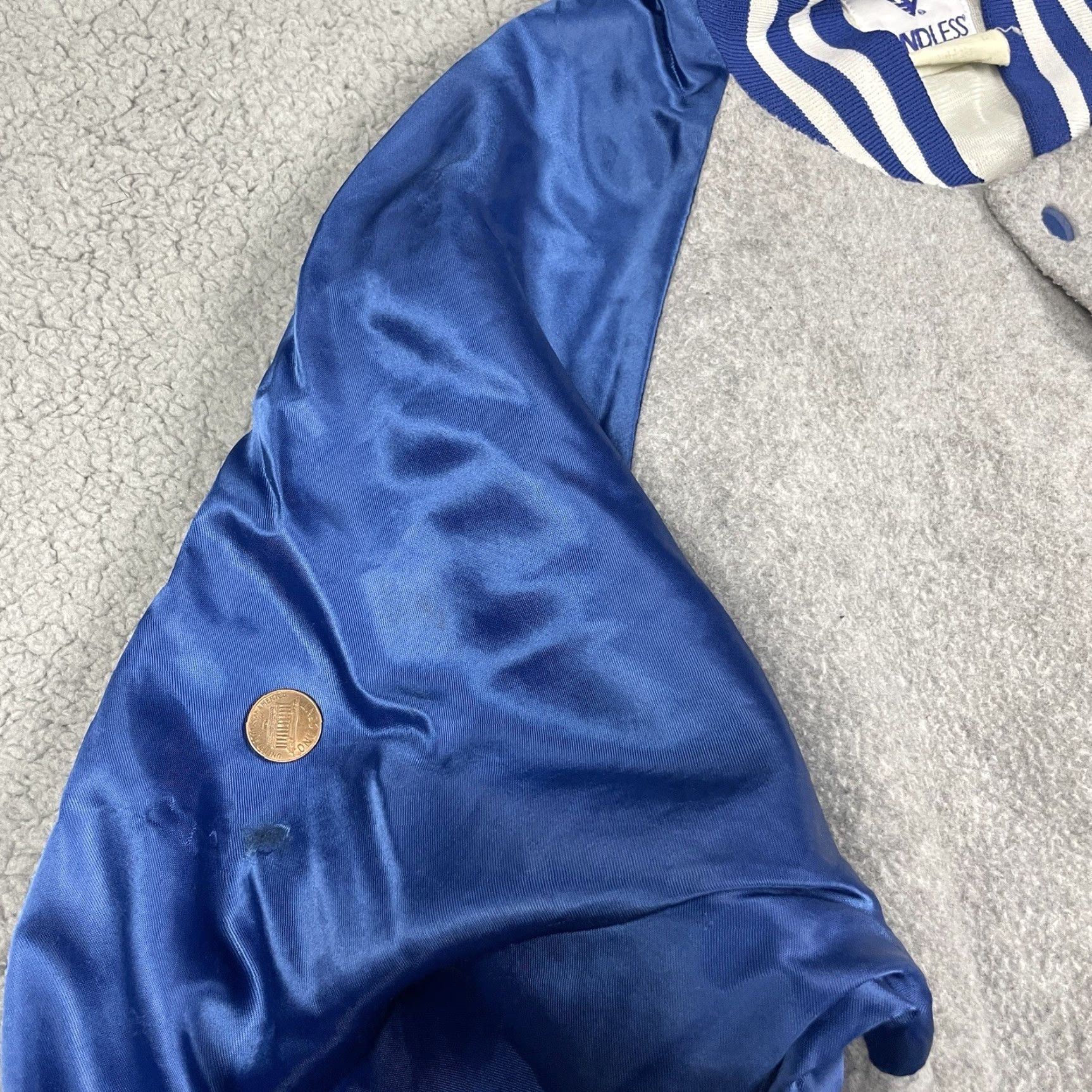 Endless VINTAGE Windless Jacket Unisex Adults Bomber Jacket Nylon Snap USA Made M Gray Blue Satin Nylon Size US M / EU 48-50 / 2 - 7 Thumbnail