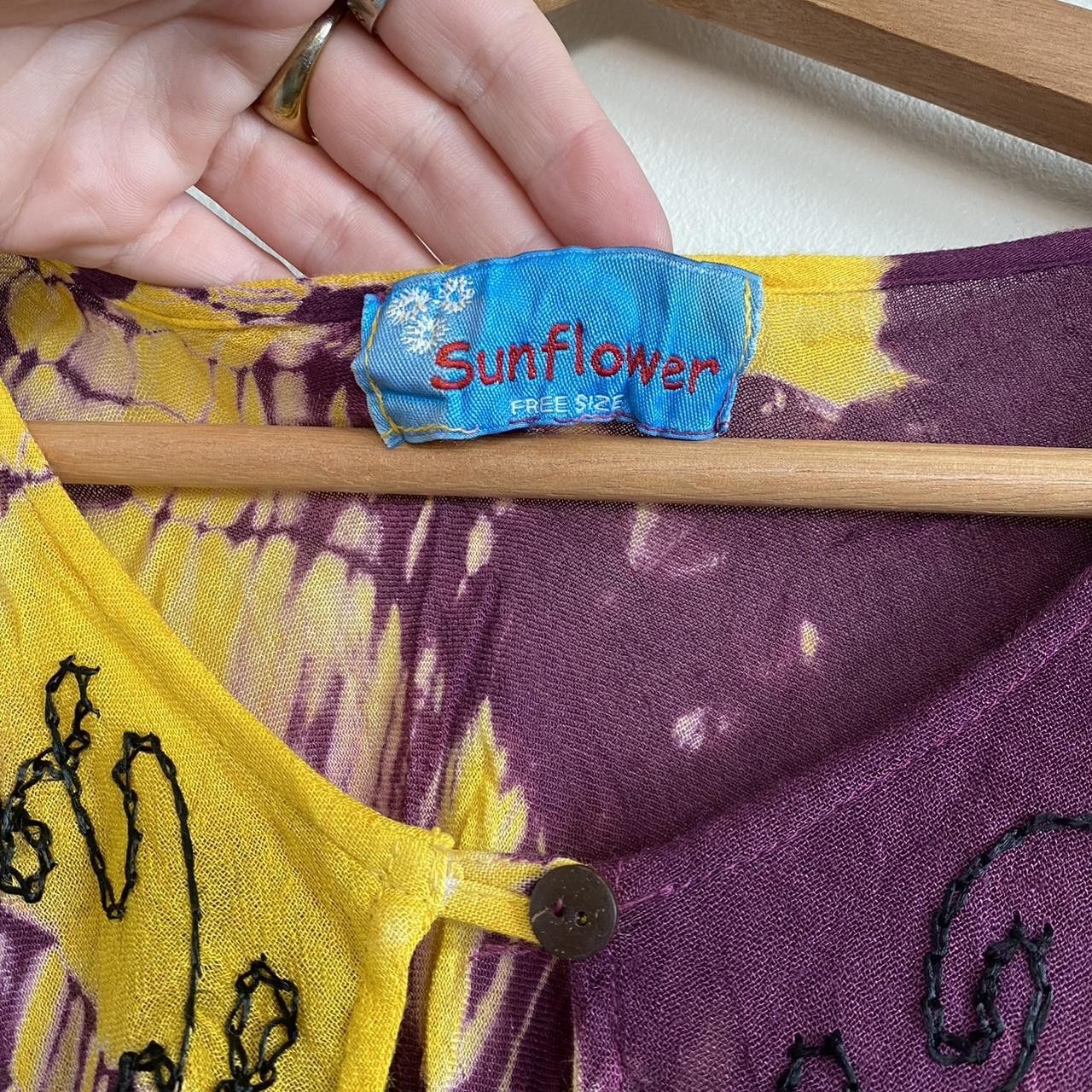 Vintage BOHEMIAN TIE DYE SUNFLOWER GOLD BURGUNDY DRESS MINI FLOWY Size ONE SIZE - 6 Thumbnail