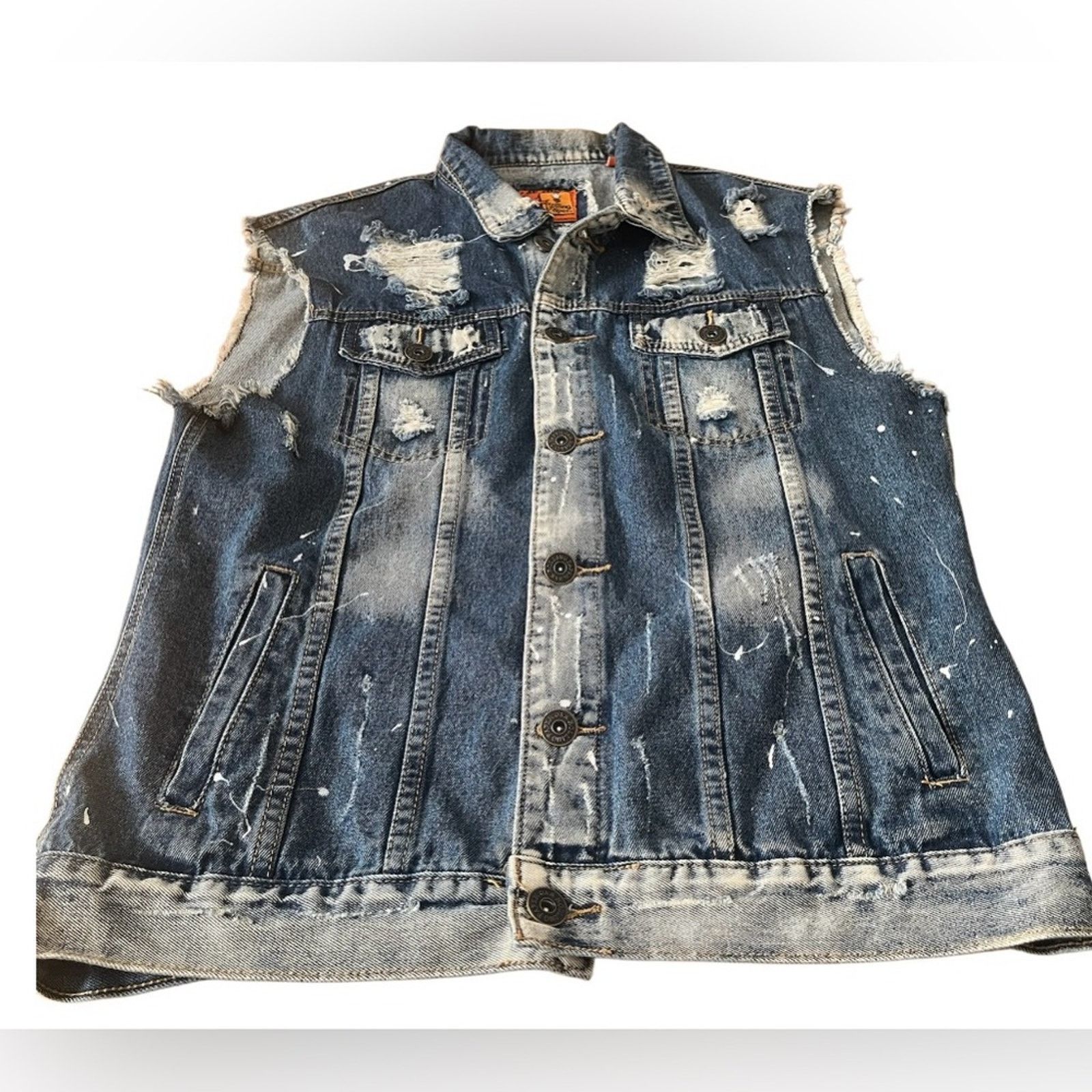 The Unbranded Brand Rolling Paper Blue Denim Destroyed Vest, size Large Size US L / EU 52-54 / 3 - 2 Thumbnail