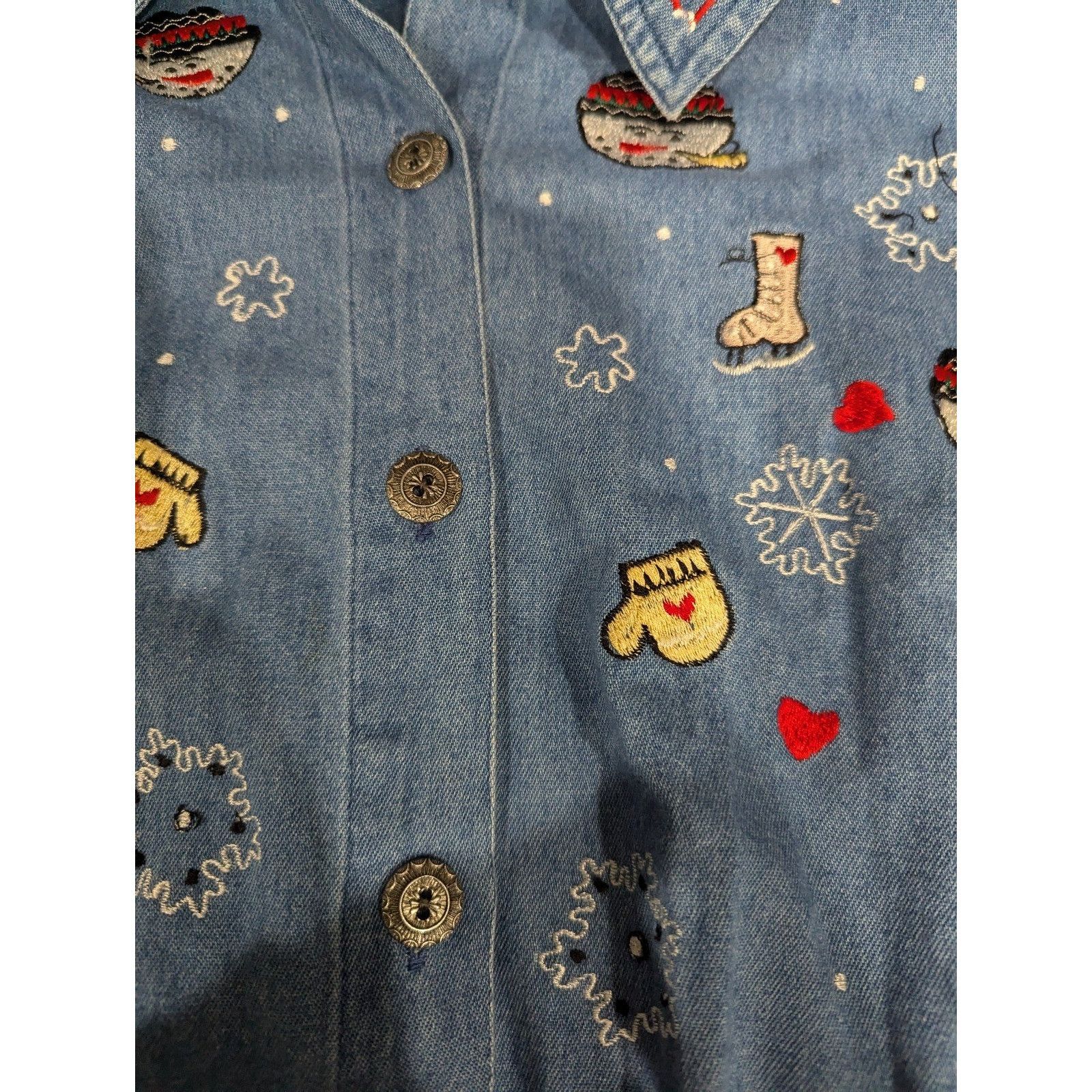 Other Vintage Carolina Colours Jean Button-Up Shirt Winter Holiday Size M / US 6-8 / IT 42-44 - 8 Thumbnail