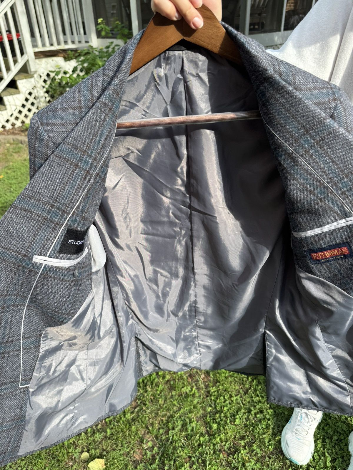 Other E. Thomas Blazer 38r Super 130s & Cashmere Checked Dual Vent Size 38R - 3 Thumbnail