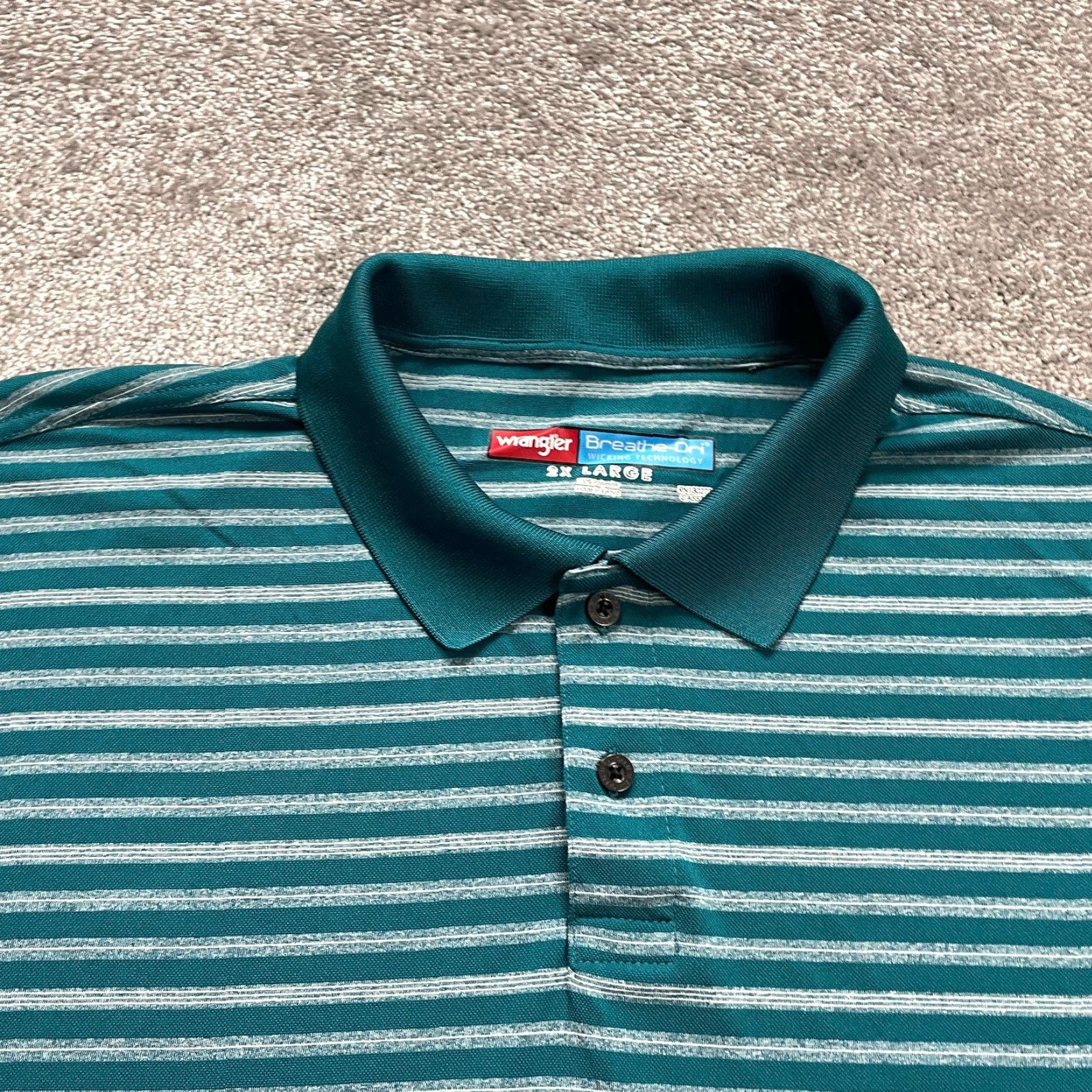 Wrangler Wrangler Breathe Dri Polo Shirt Mens 2XL Green Striped Short Sleeve Active Golf Size US XXL / EU 58 / 5 - 3 Thumbnail